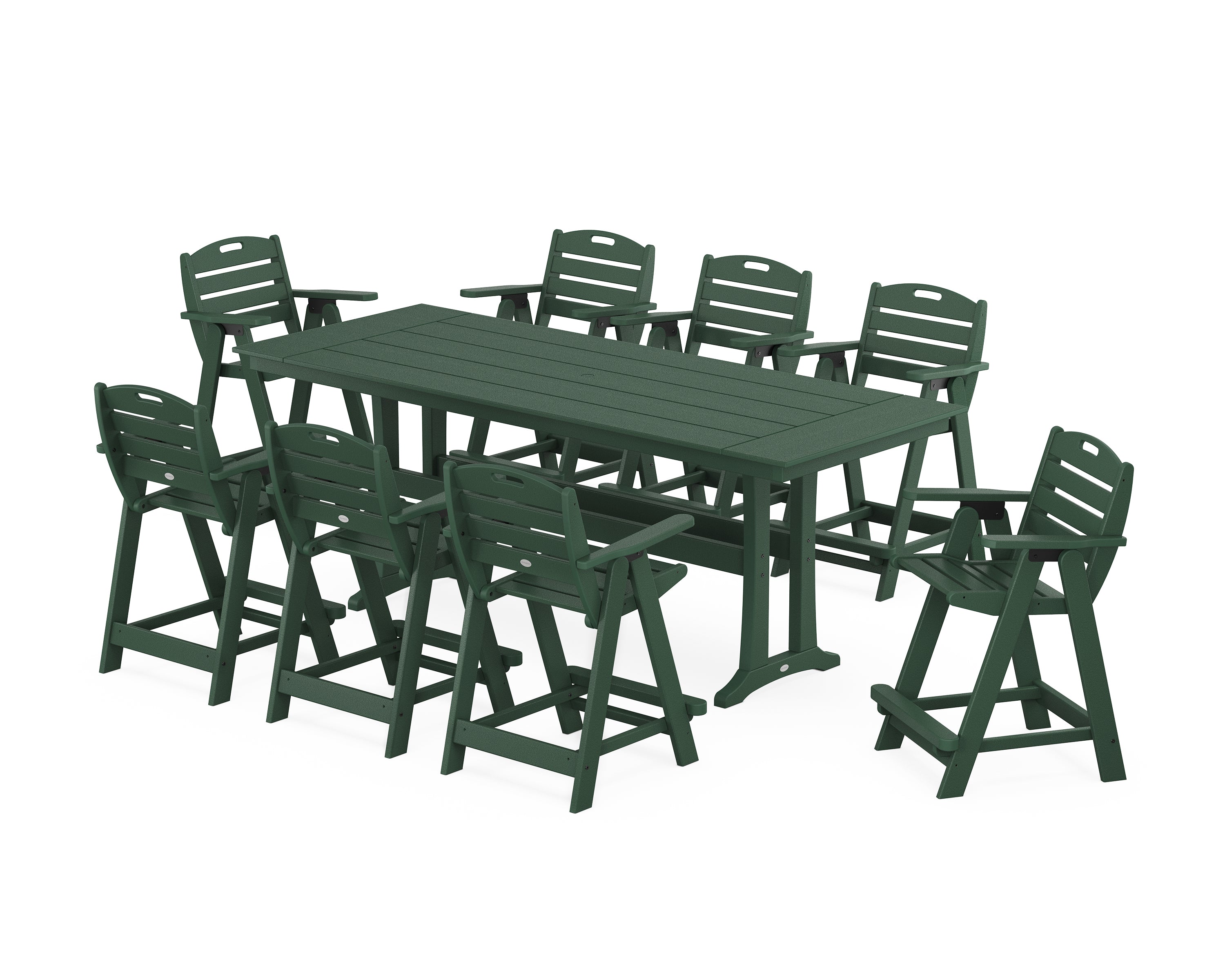 POLYWOOD® Nautical 9-Piece Farmhouse Counter Set with Trestle Legs in Green