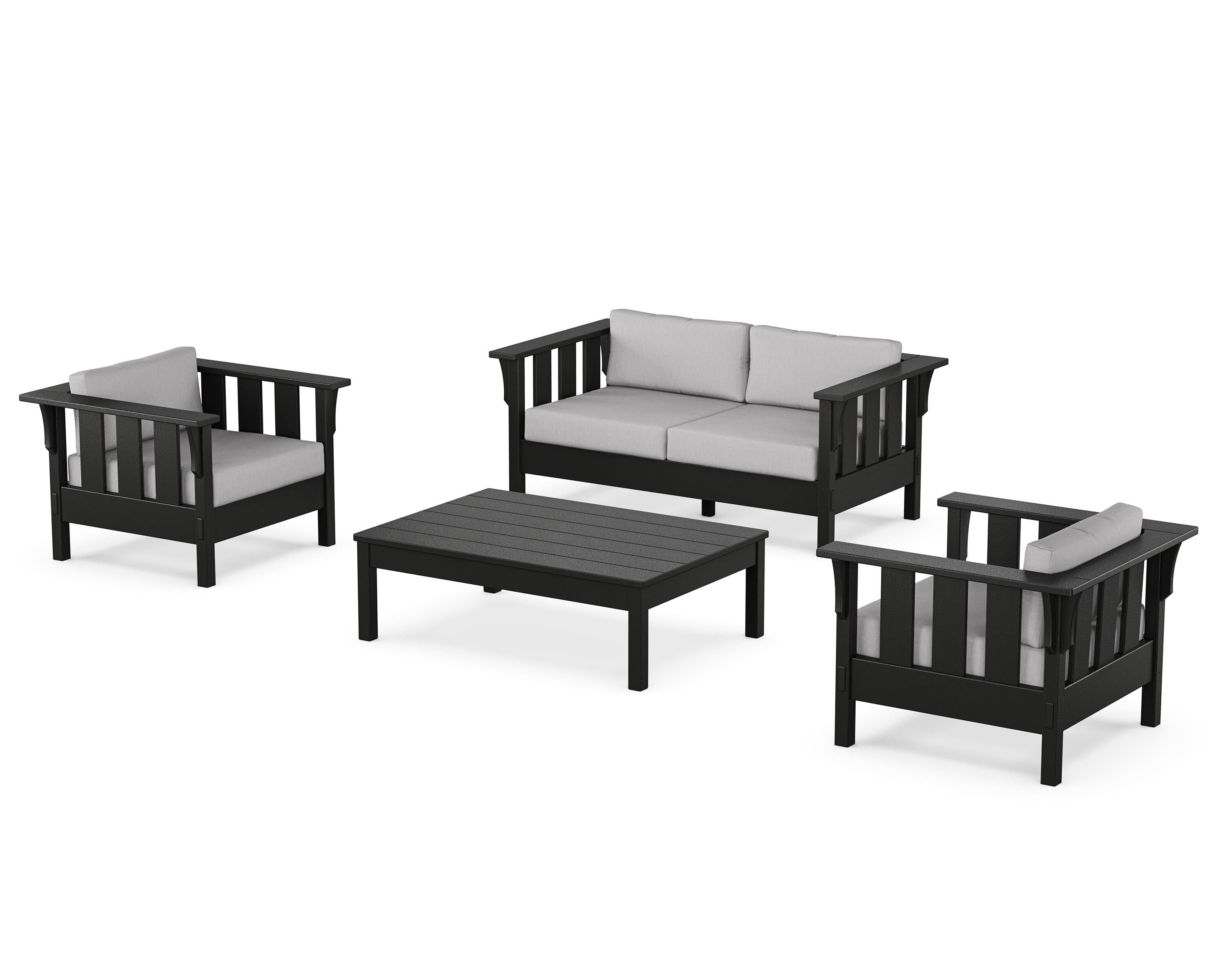 Martha Stewart by POLYWOOD Acadia 4-Piece Deep Seating Set with Loveseat in Black / Granite