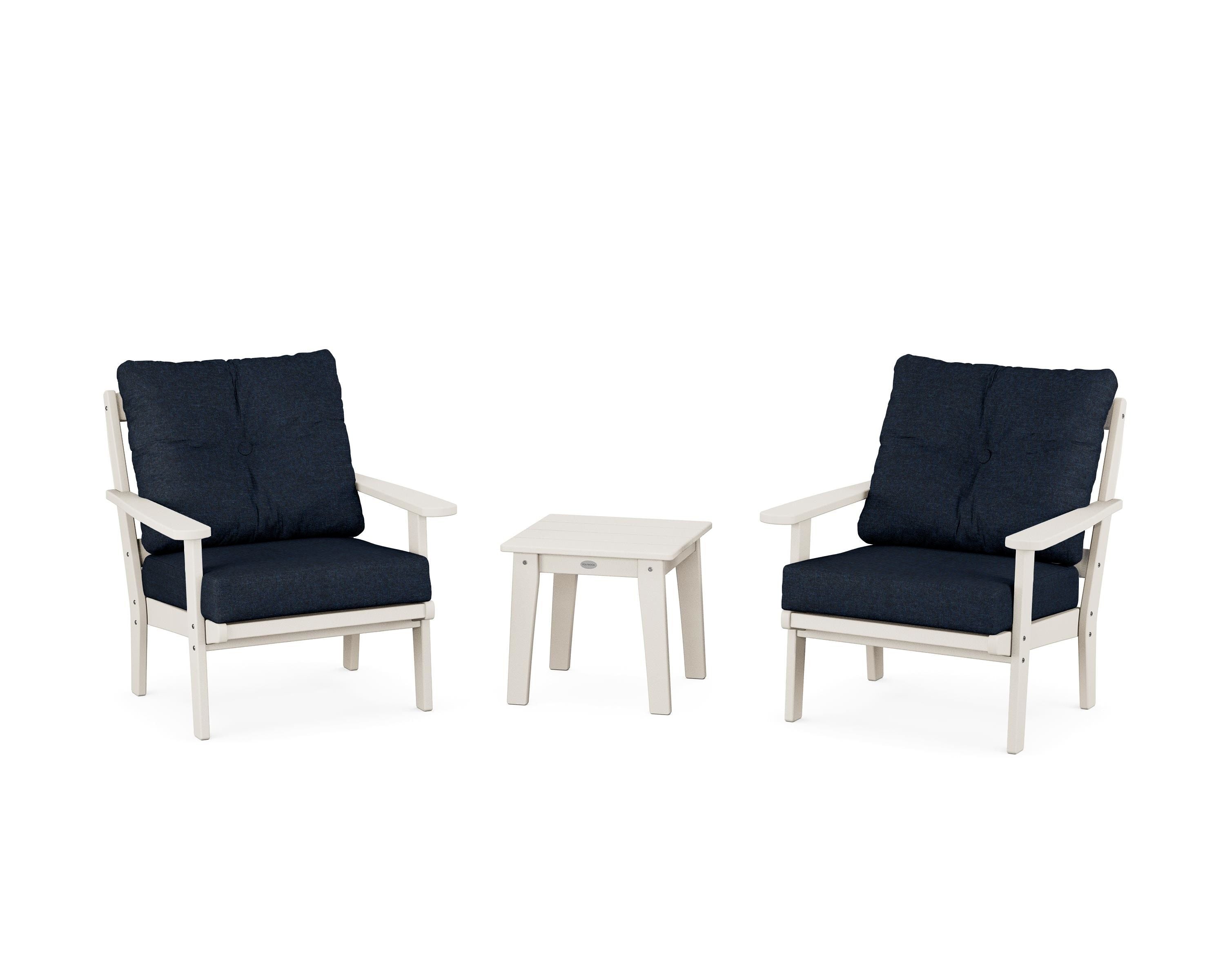 POLYWOOD Mission 3-Piece Deep Seating Set in Sand / Marine Indigo