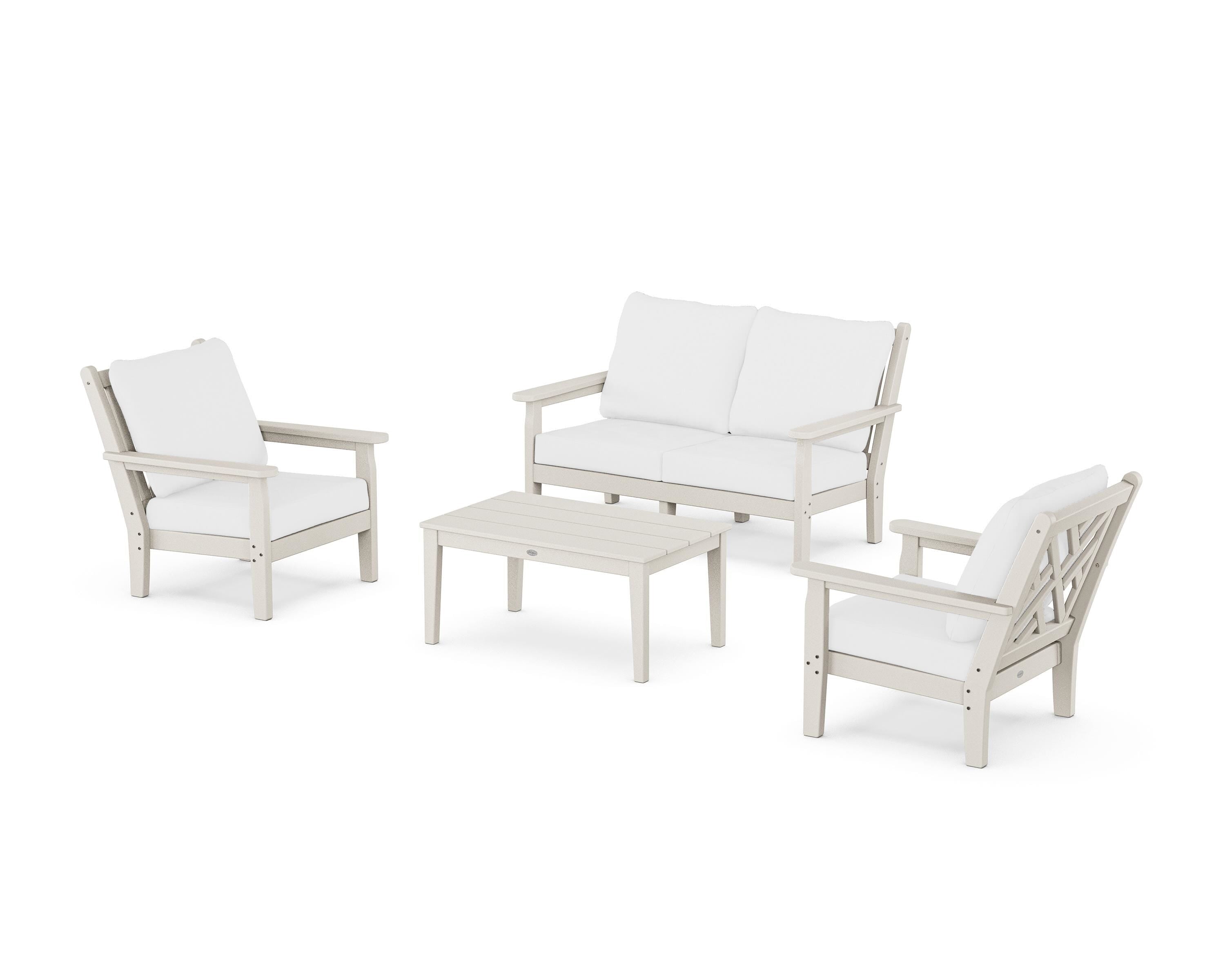 POLYWOOD Chippendale 4-Piece Deep Seating Set with Loveseat in Sand / Natural