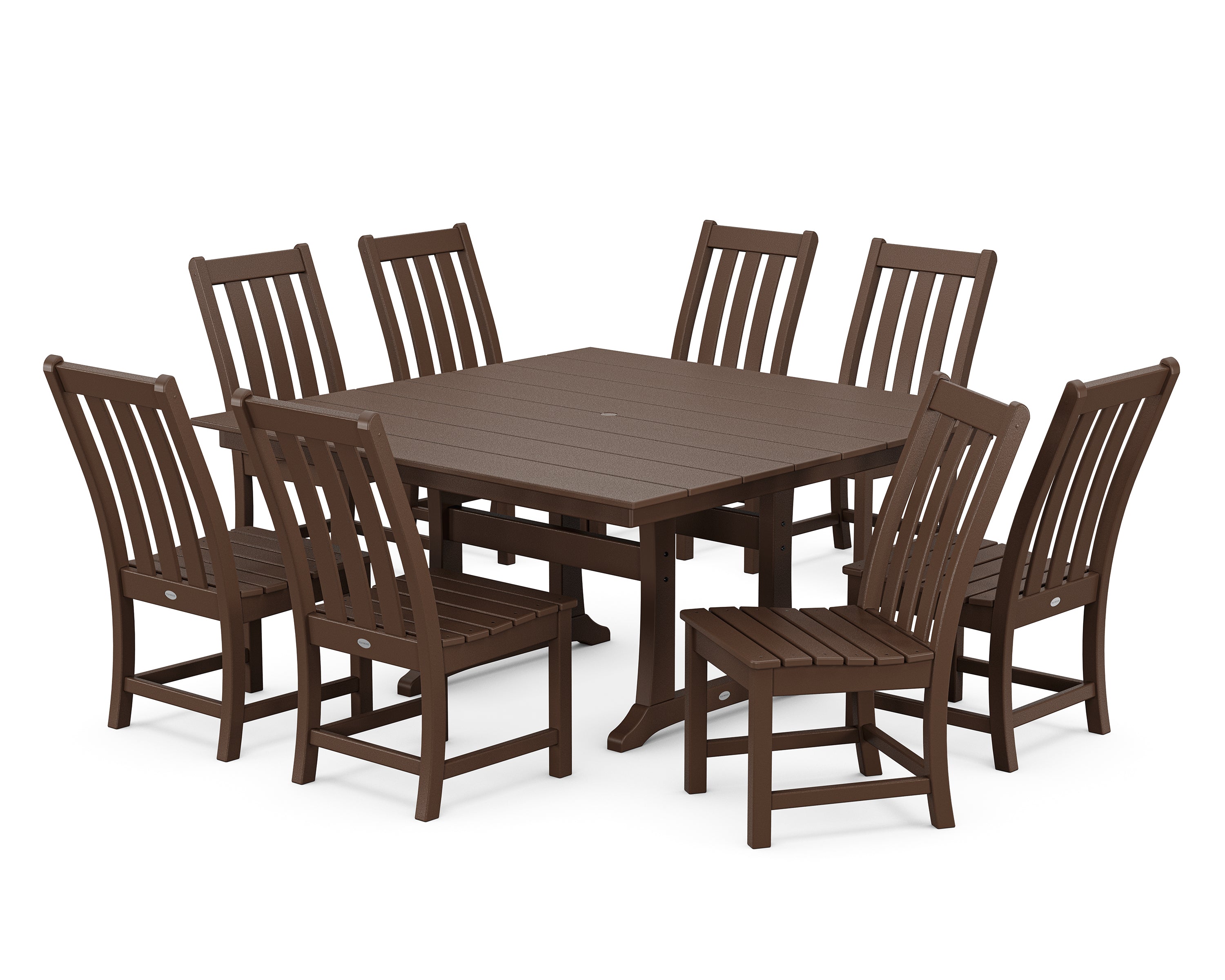 POLYWOOD Vineyard 9-Piece Farmhouse Trestle Dining Set in Mahogany