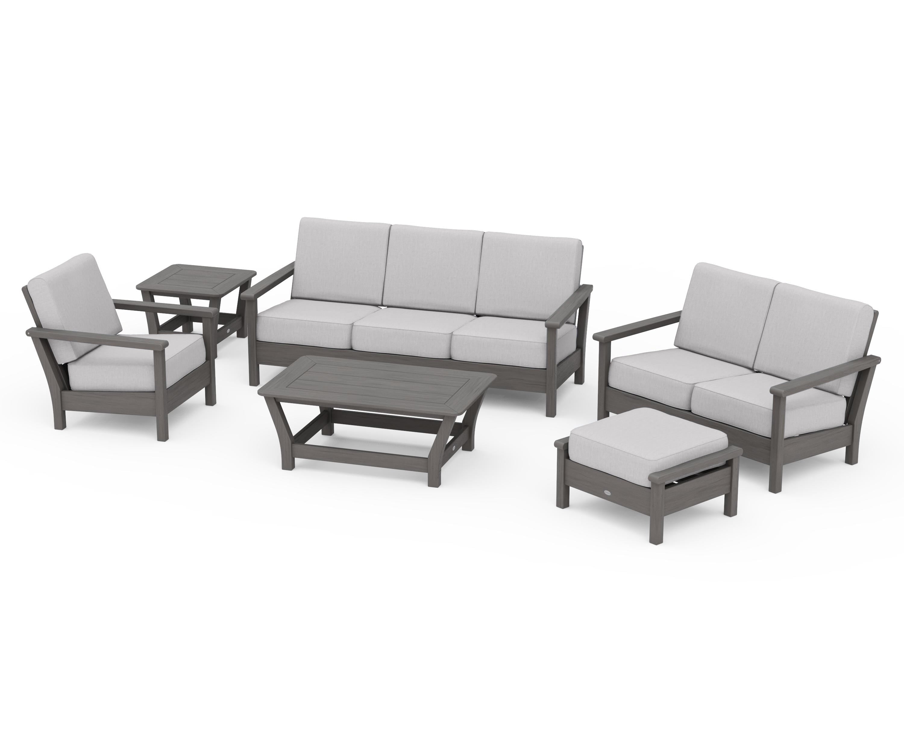 POLYWOOD Harbour 6-Piece Outdoor Living Set in Driftwood / Granite