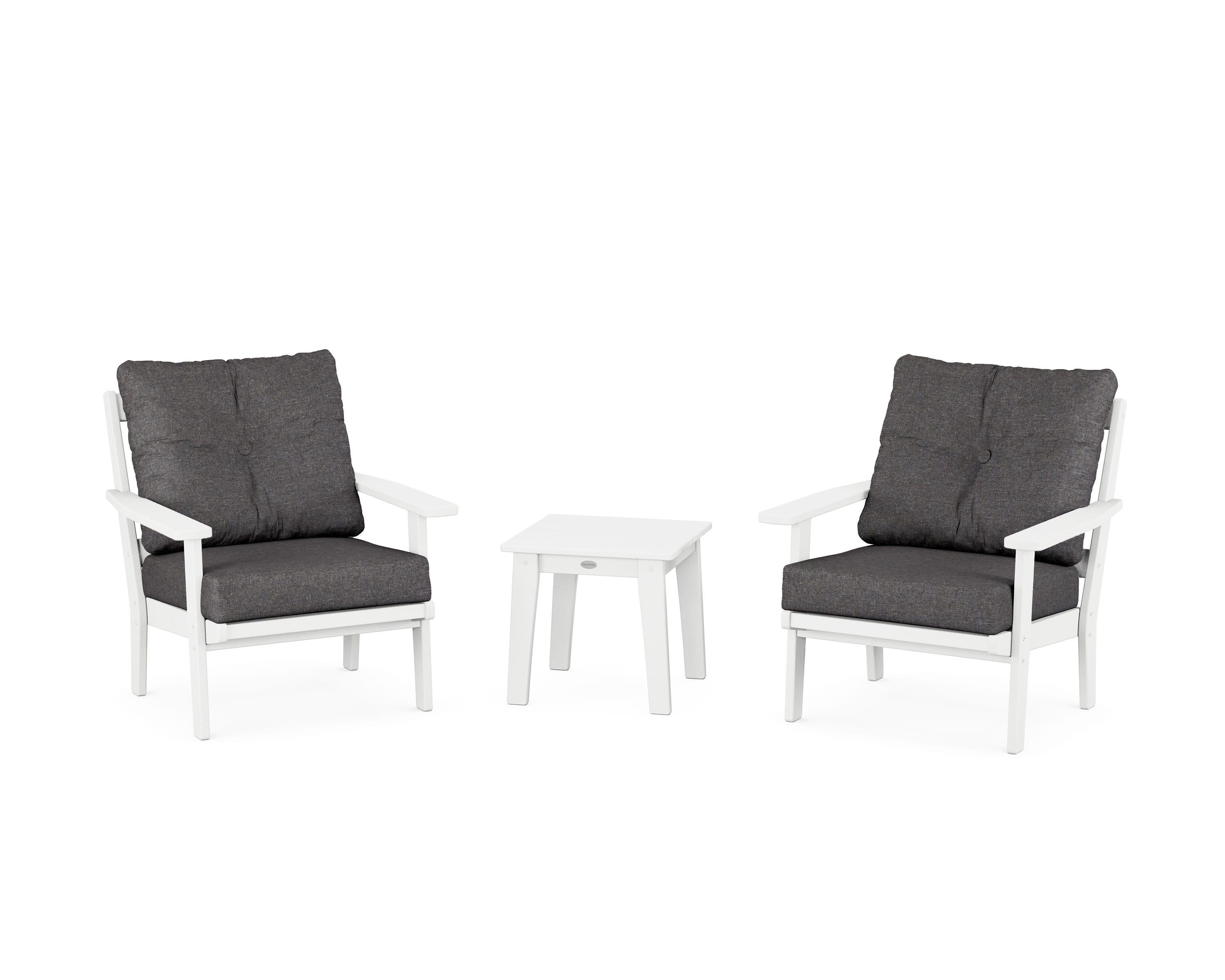 POLYWOOD Prairie 3-Piece Deep Seating Set in White / Ash Charcoal