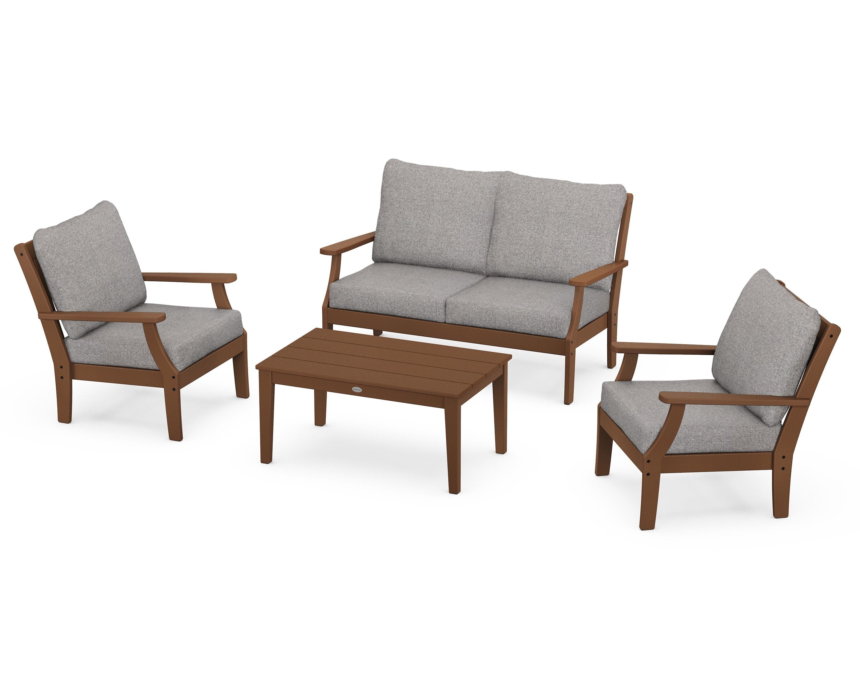 POLYWOOD Braxton 4-Piece Deep Seating Chair Set in Teak / Grey Mist