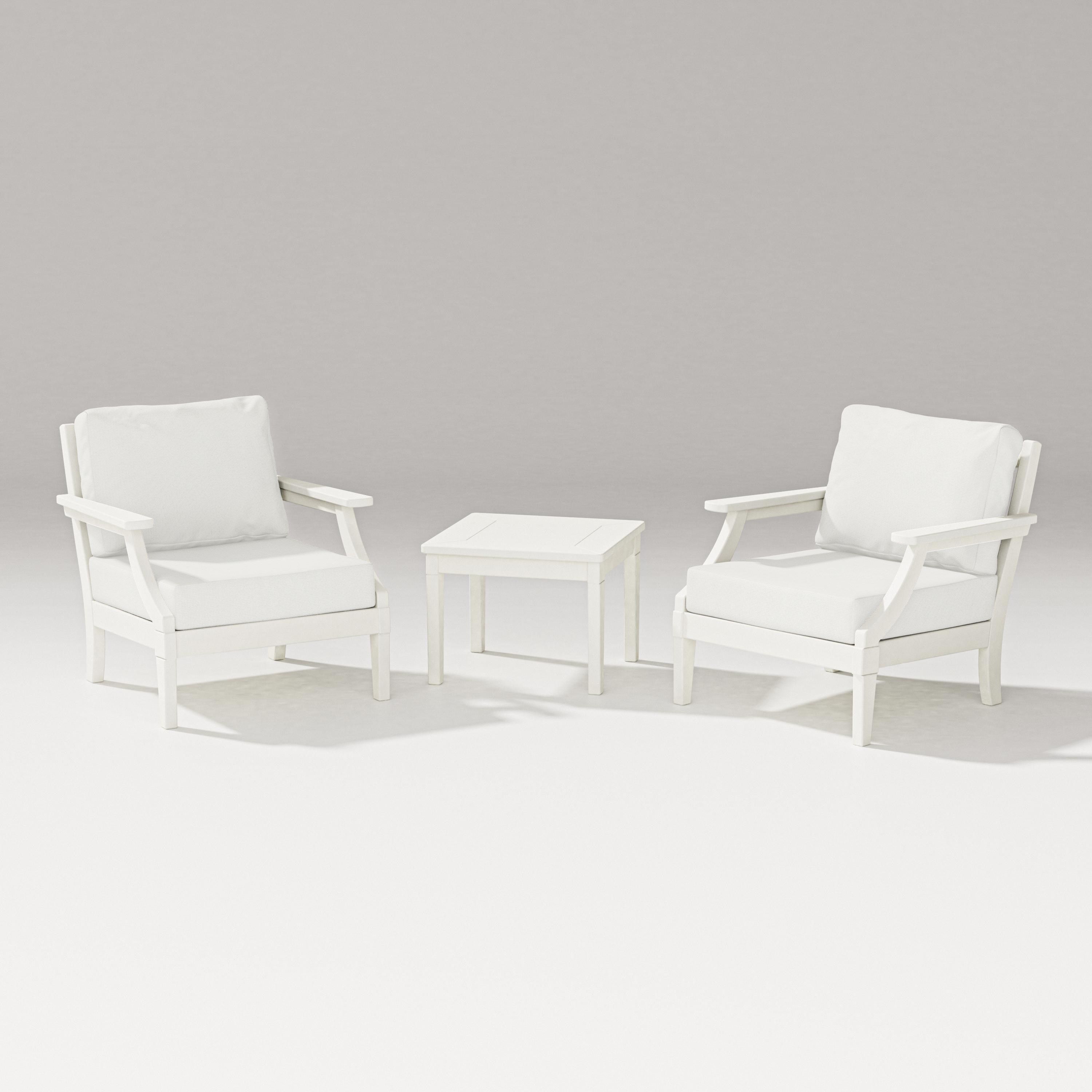 PW Designer Series Estate 3-Piece Lounge Chair Set in Vintage White / Natural Linen
