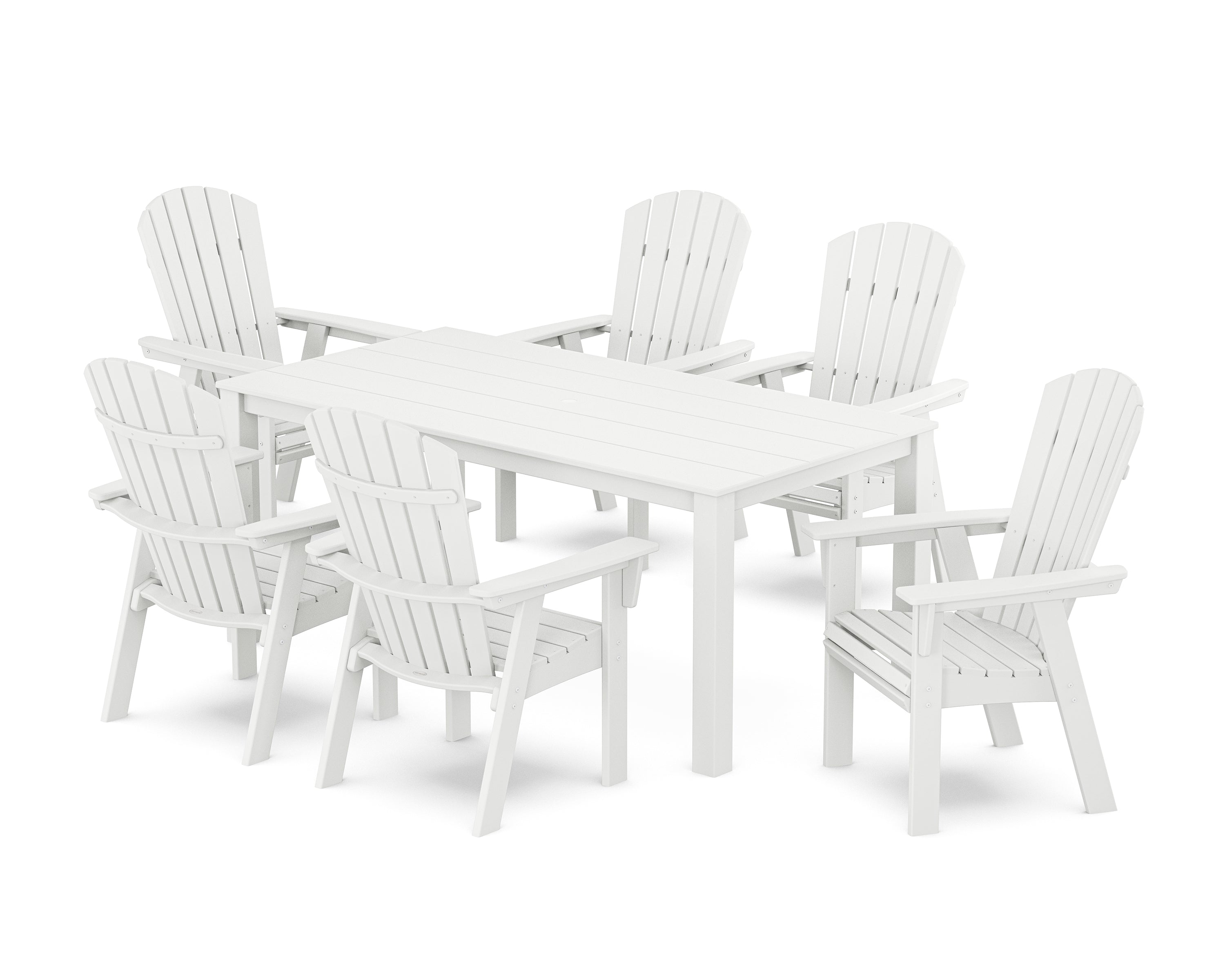 POLYWOOD® Nautical Curveback Adirondack 7-Piece Parsons Dining Set in White