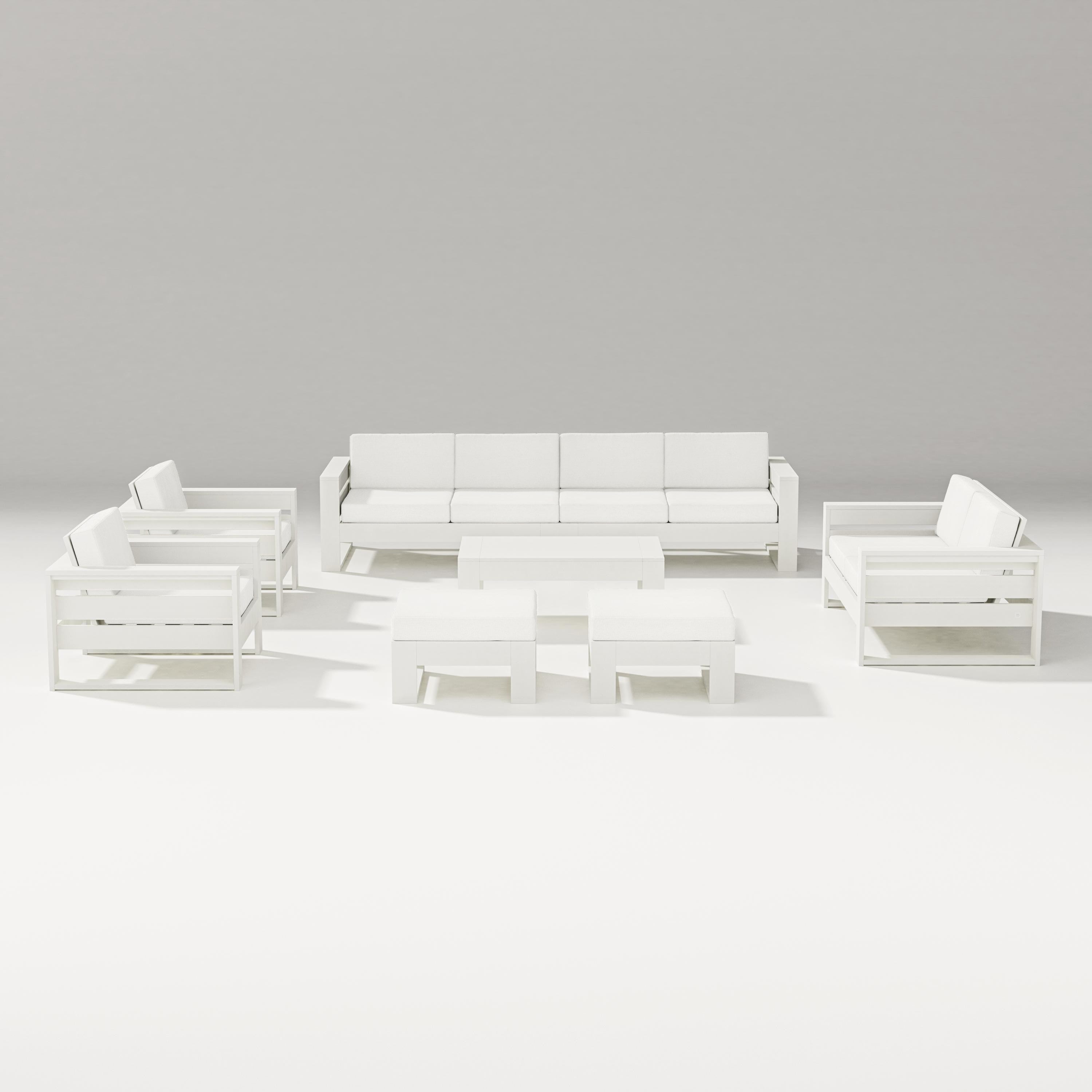 PW Designer Series Latitude 8-Piece Lounge Sofa Set in Vintage White / Natural Linen