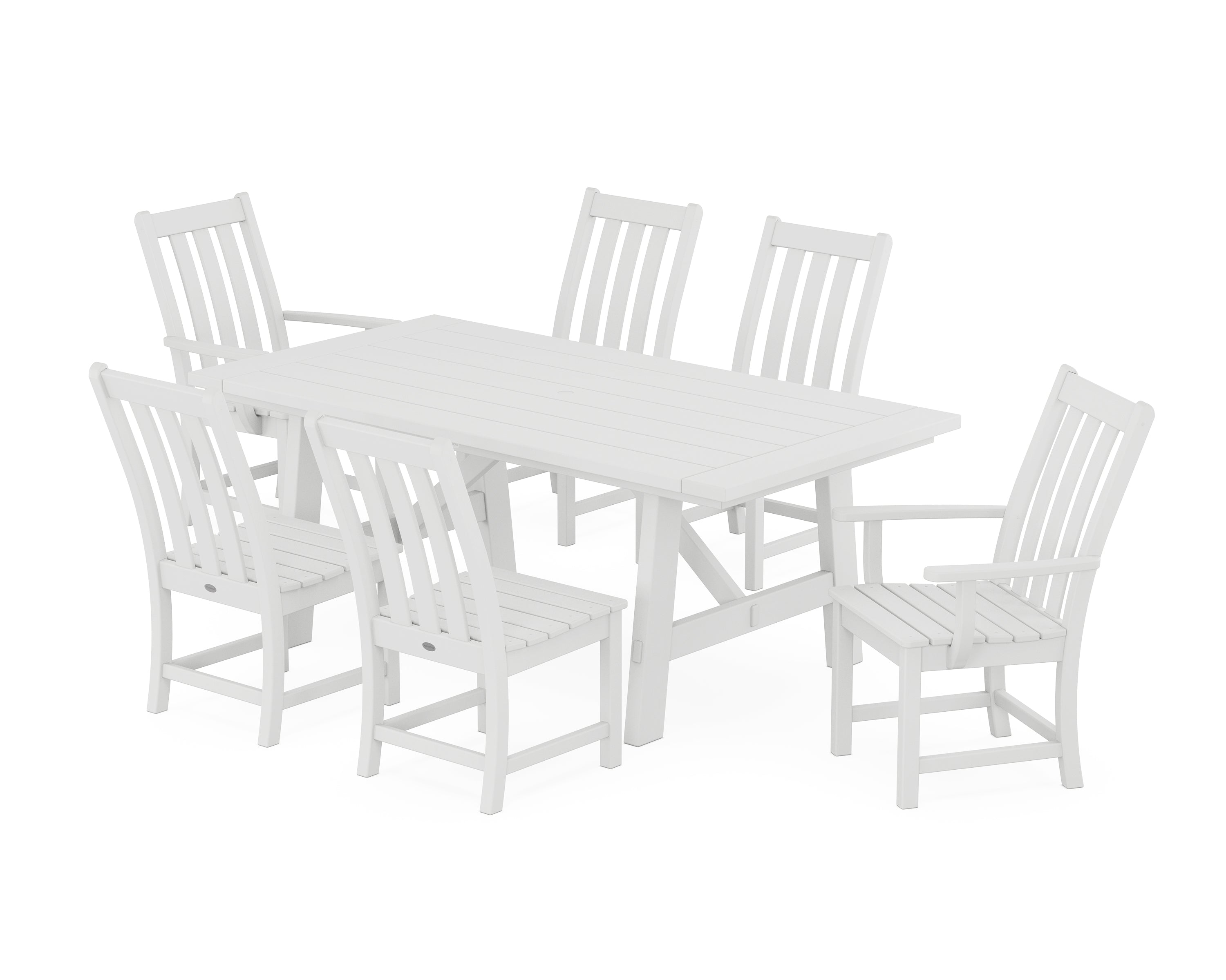 POLYWOOD® Vineyard 7-Piece Rustic Farmhouse Dining Set in White