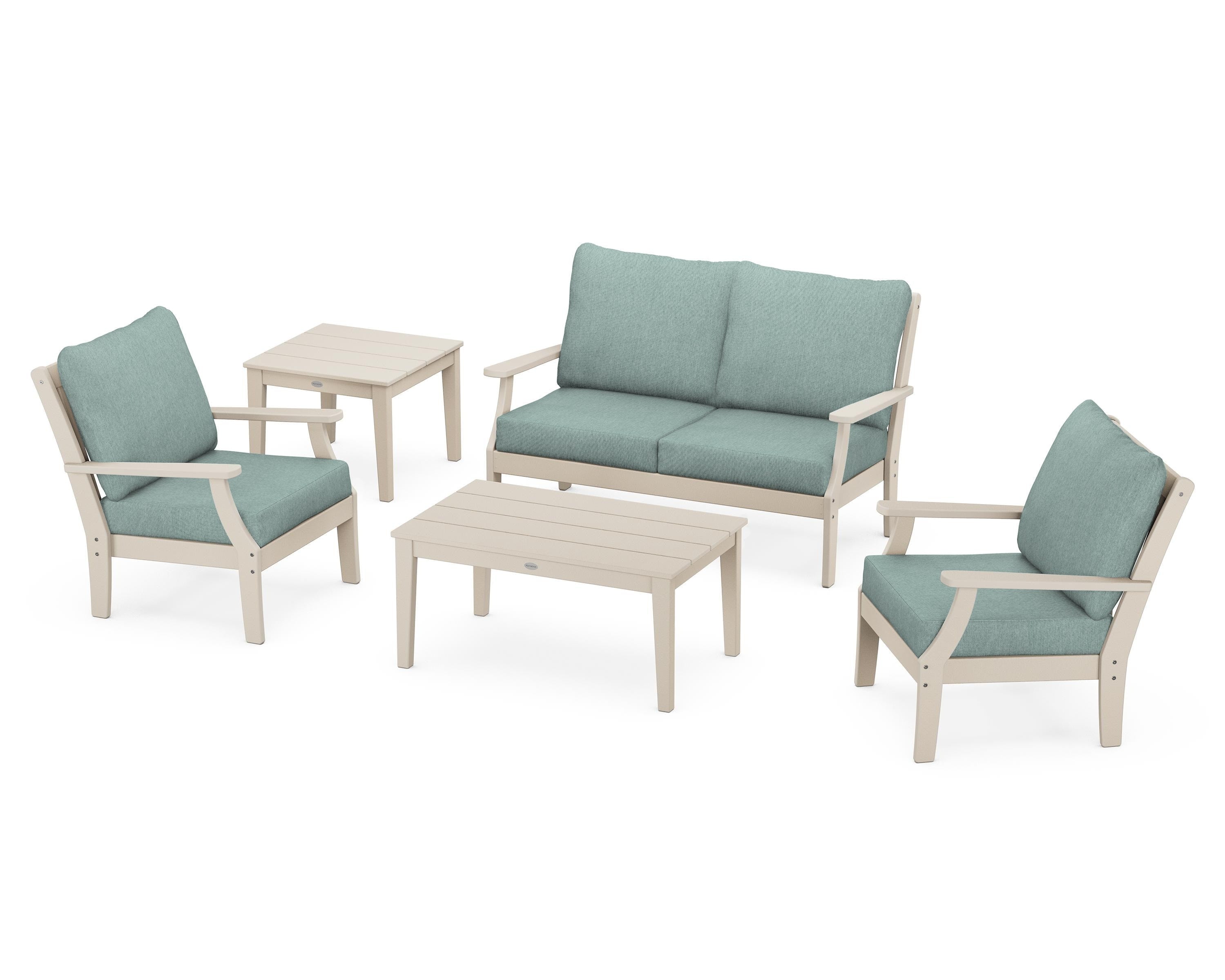 POLYWOOD Braxton 5-Piece Deep Seating Set in Sand / Glacier Spa