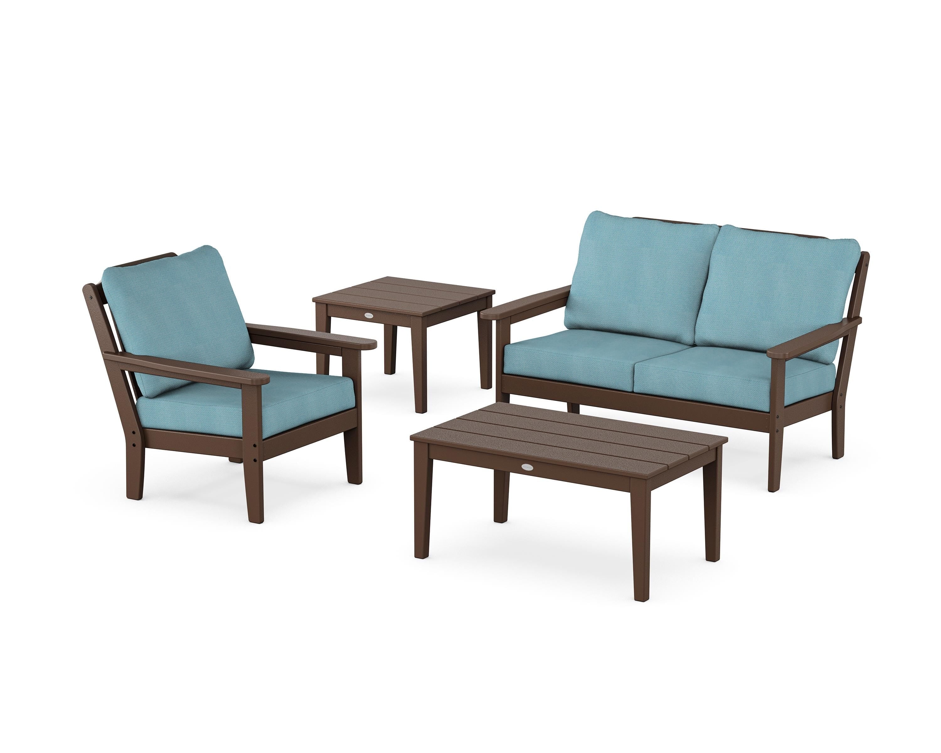Country Living Wovendale 4-Piece Deep Seating Set in Mahogany / Lattice Sky Blue