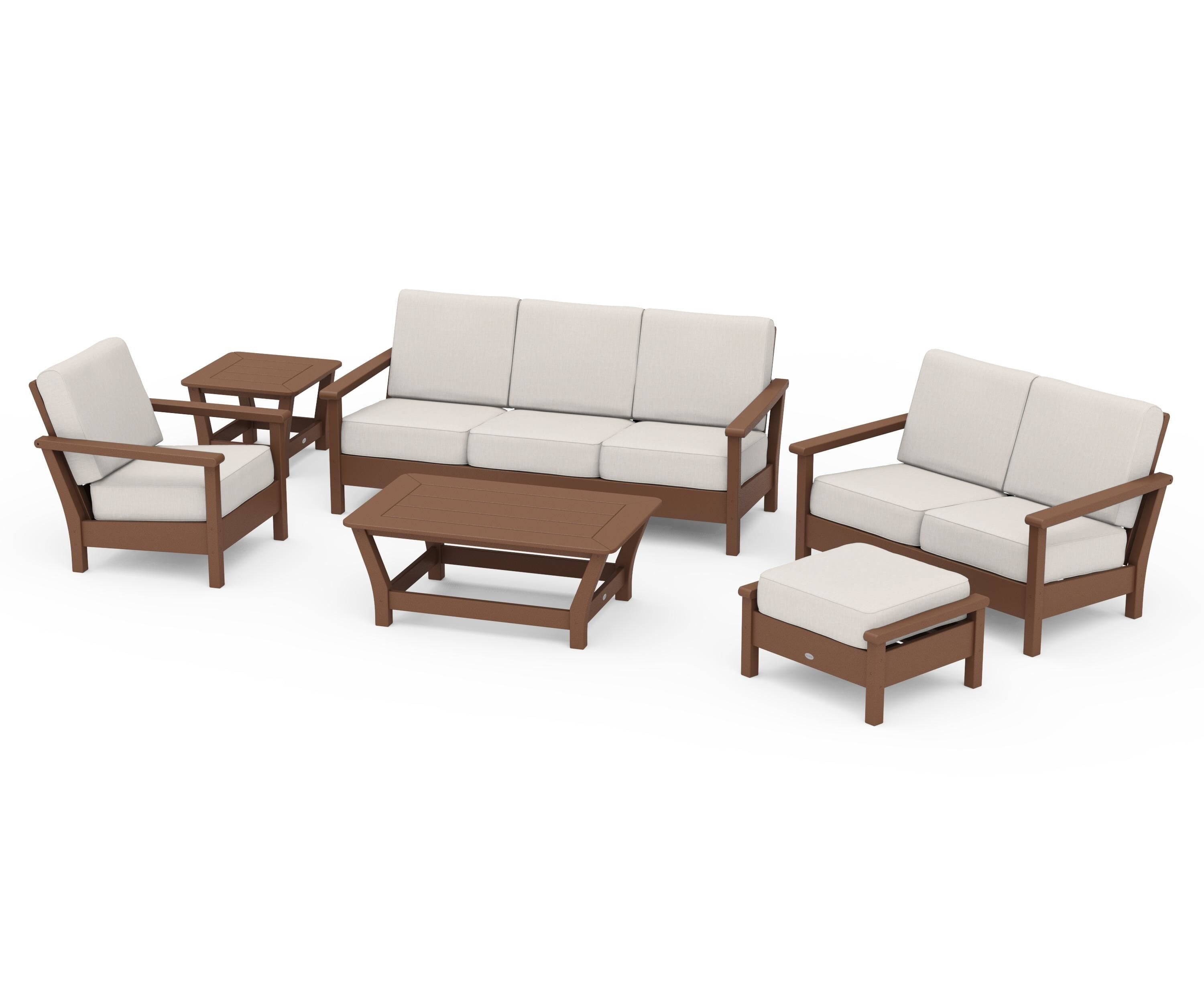 POLYWOOD Harbour 6-Piece Outdoor Living Set in Teak / Cast Ash