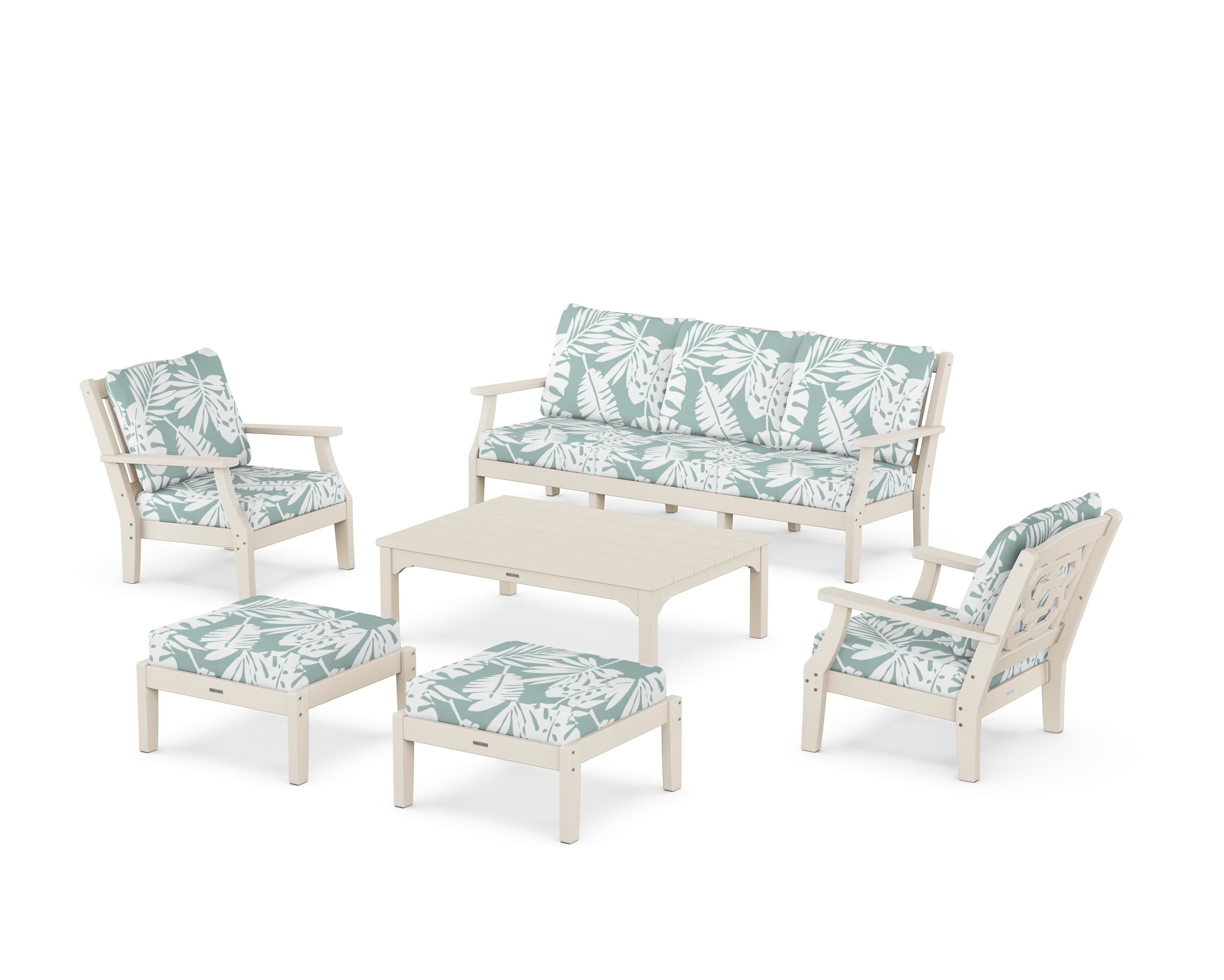 Martha Stewart by POLYWOOD Chinoiserie 6-Piece Lounge Sofa Set in Sand / Leaf Glacier Spa