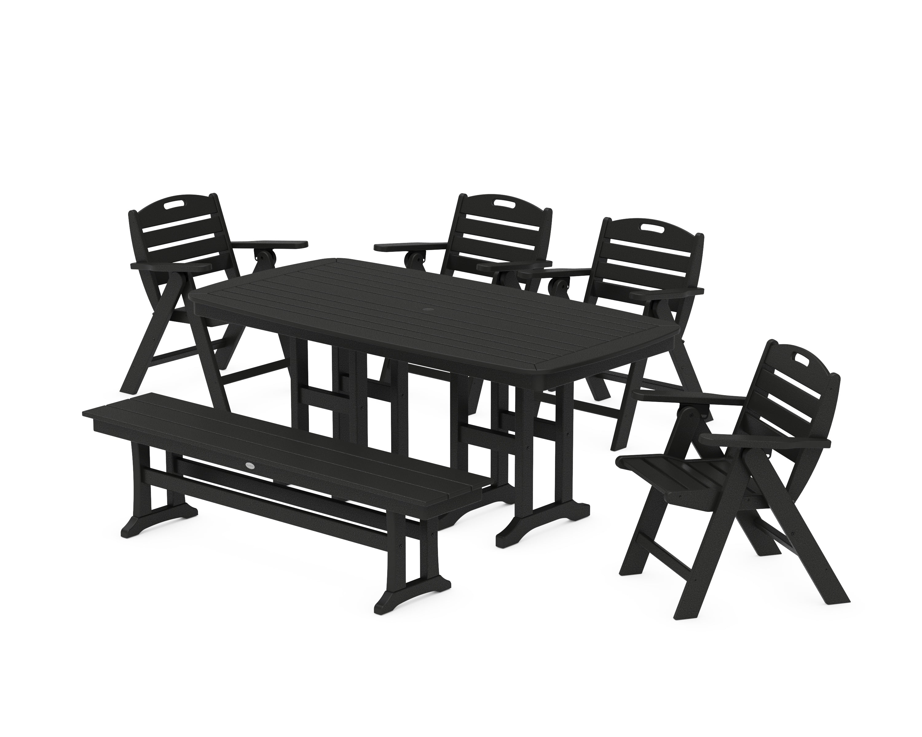 POLYWOOD Nautical Lowback 6-Piece Dining Set with Bench in Black