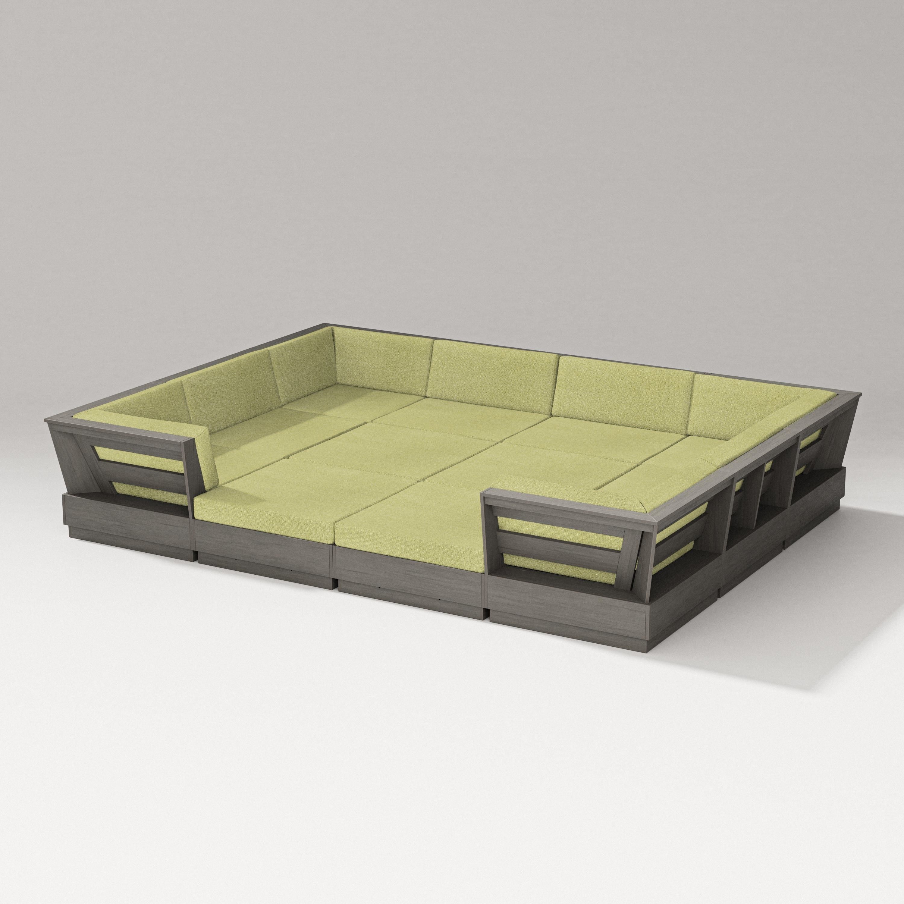PW Designer Series Elevate 12-Piece Pit Sectional in Driftwood / Chartreuse Boucle
