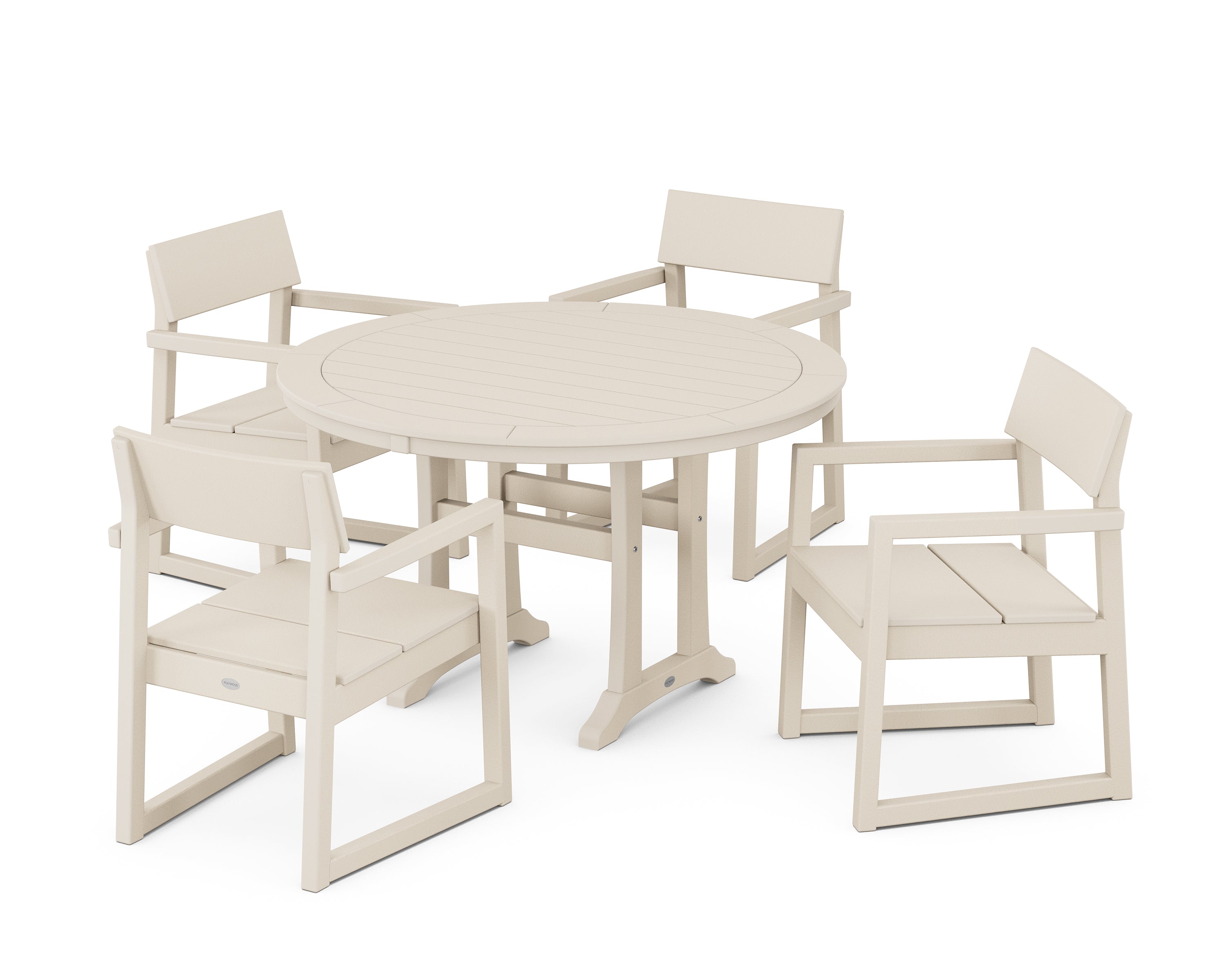 POLYWOOD® EDGE 5-Piece Round Dining Set with Trestle Legs in Sand