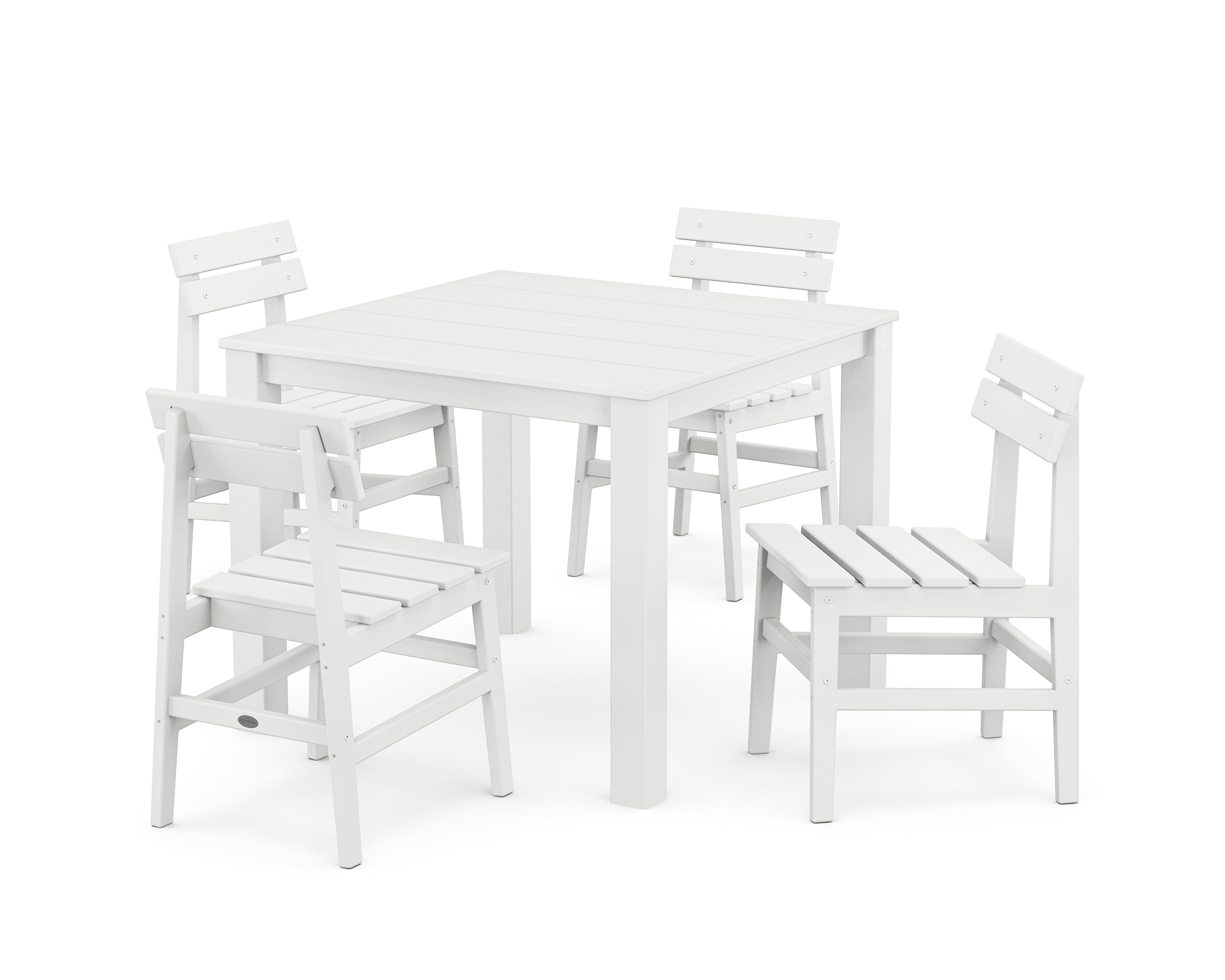 POLYWOOD® Modern Studio Plaza Chair 5-Piece Parsons Dining Set in White