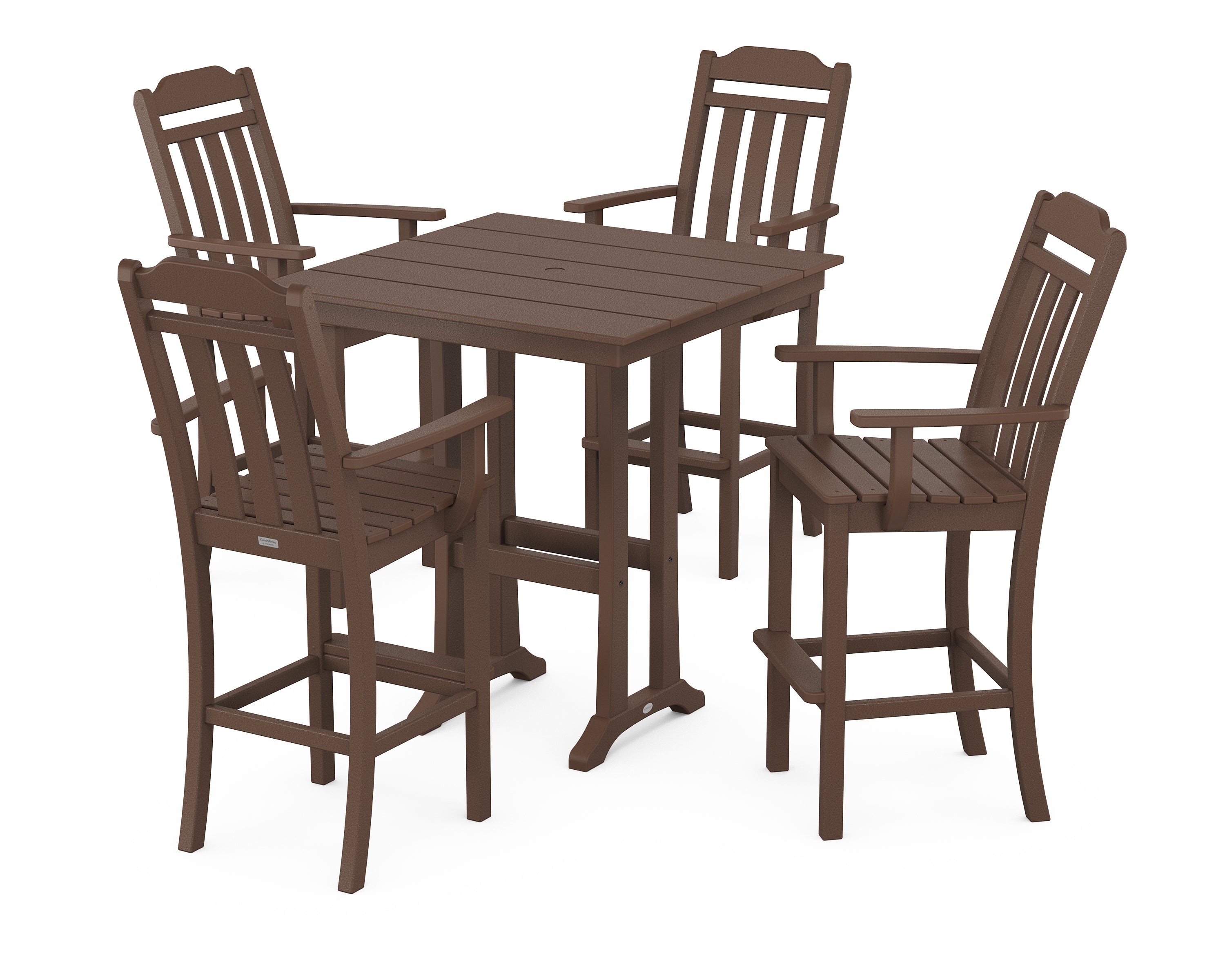 POLYWOOD Country Living 5-Piece Farmhouse Bar Set with Trestle Legs in Mahogany