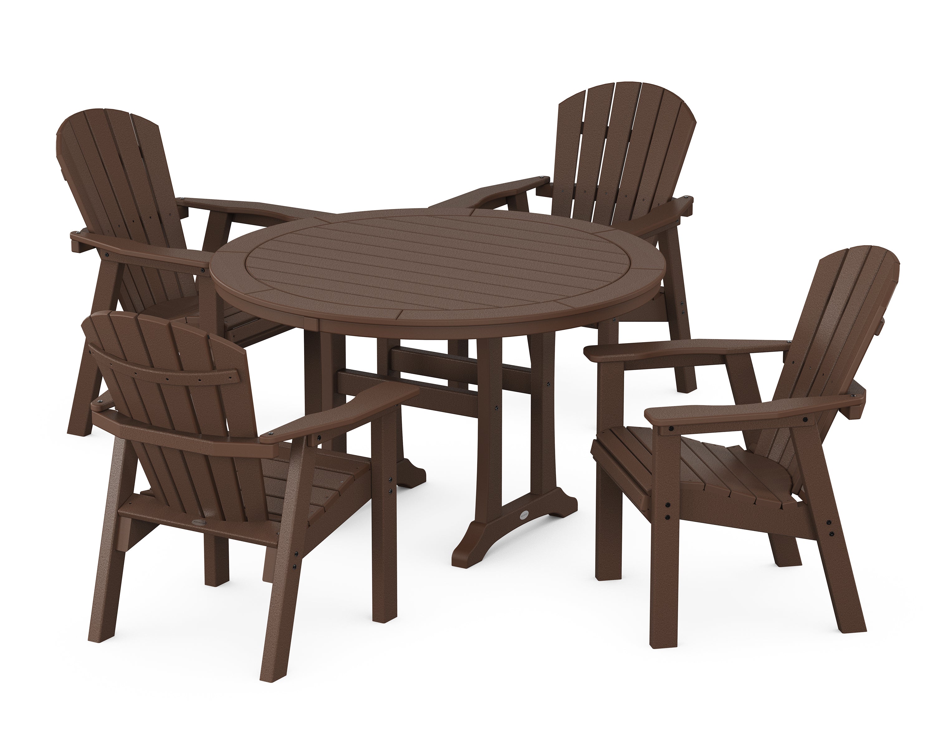 POLYWOOD® Seashell 5-Piece Round Dining Set with Trestle Legs in Mahogany