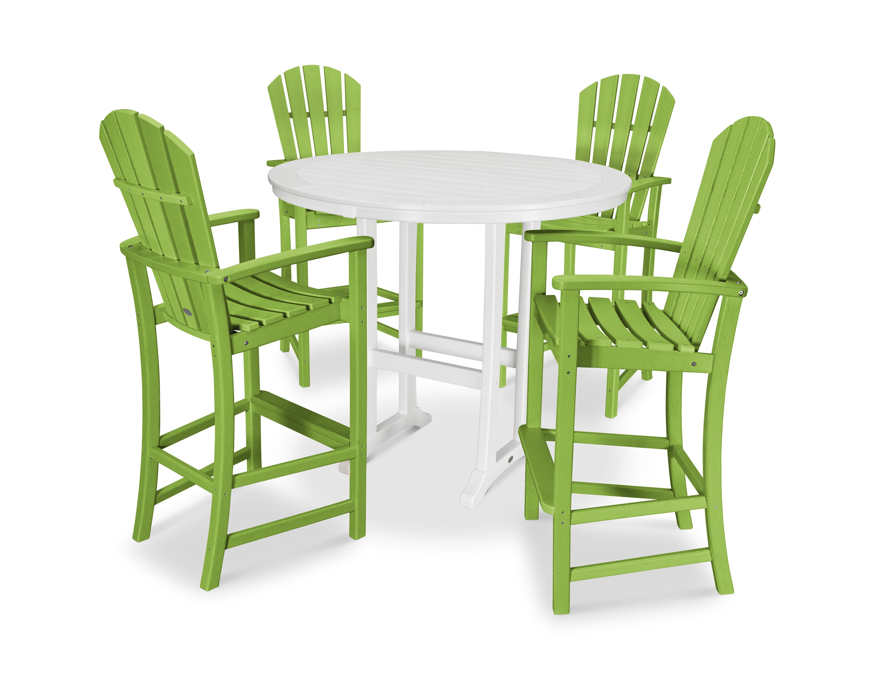 POLYWOOD® Palm Coast 5-Piece Round Bar Set in Lime / White