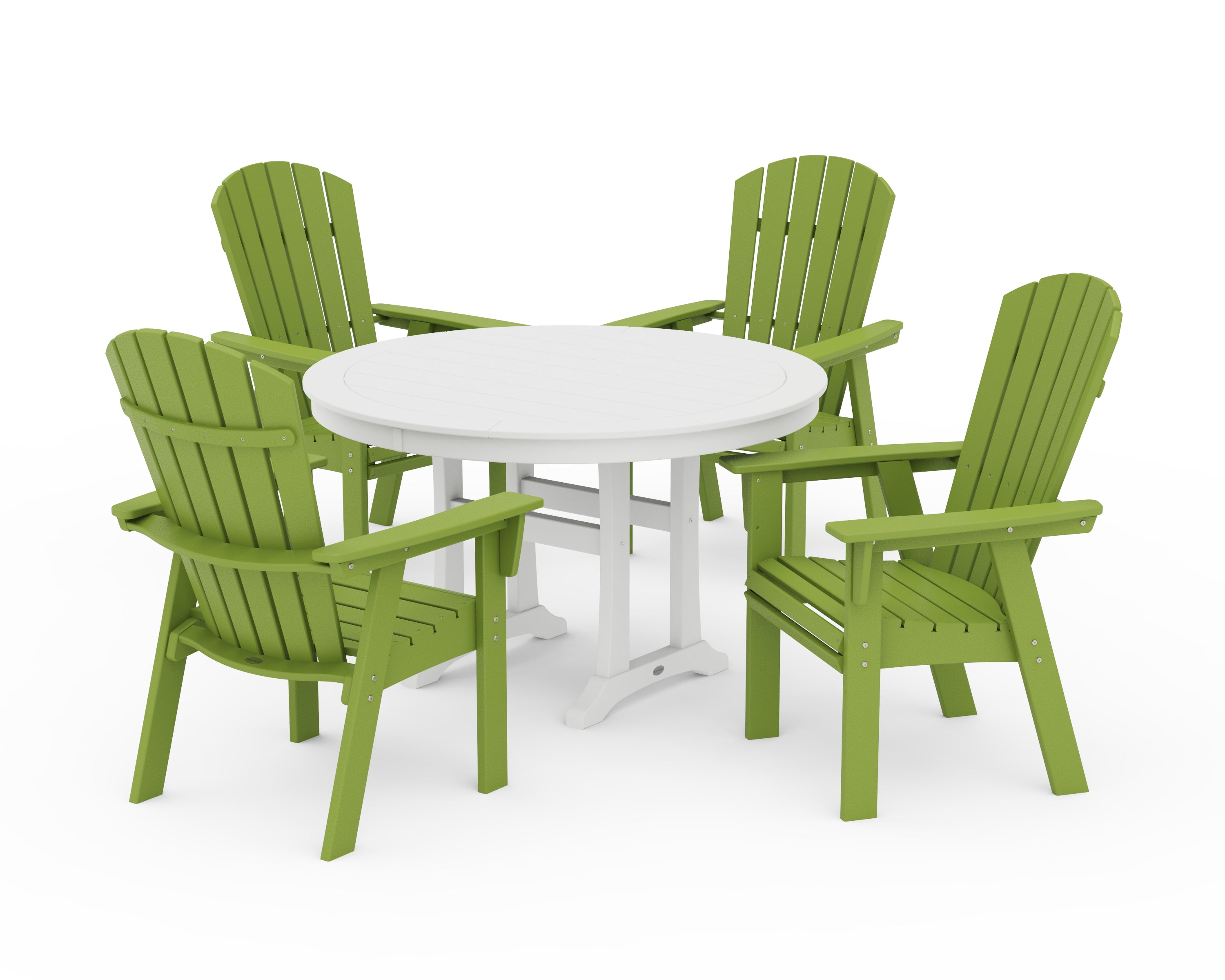 POLYWOOD Nautical Curveback Adirondack 5-Piece Round Dining Set with Trestle Legs in Lime / White