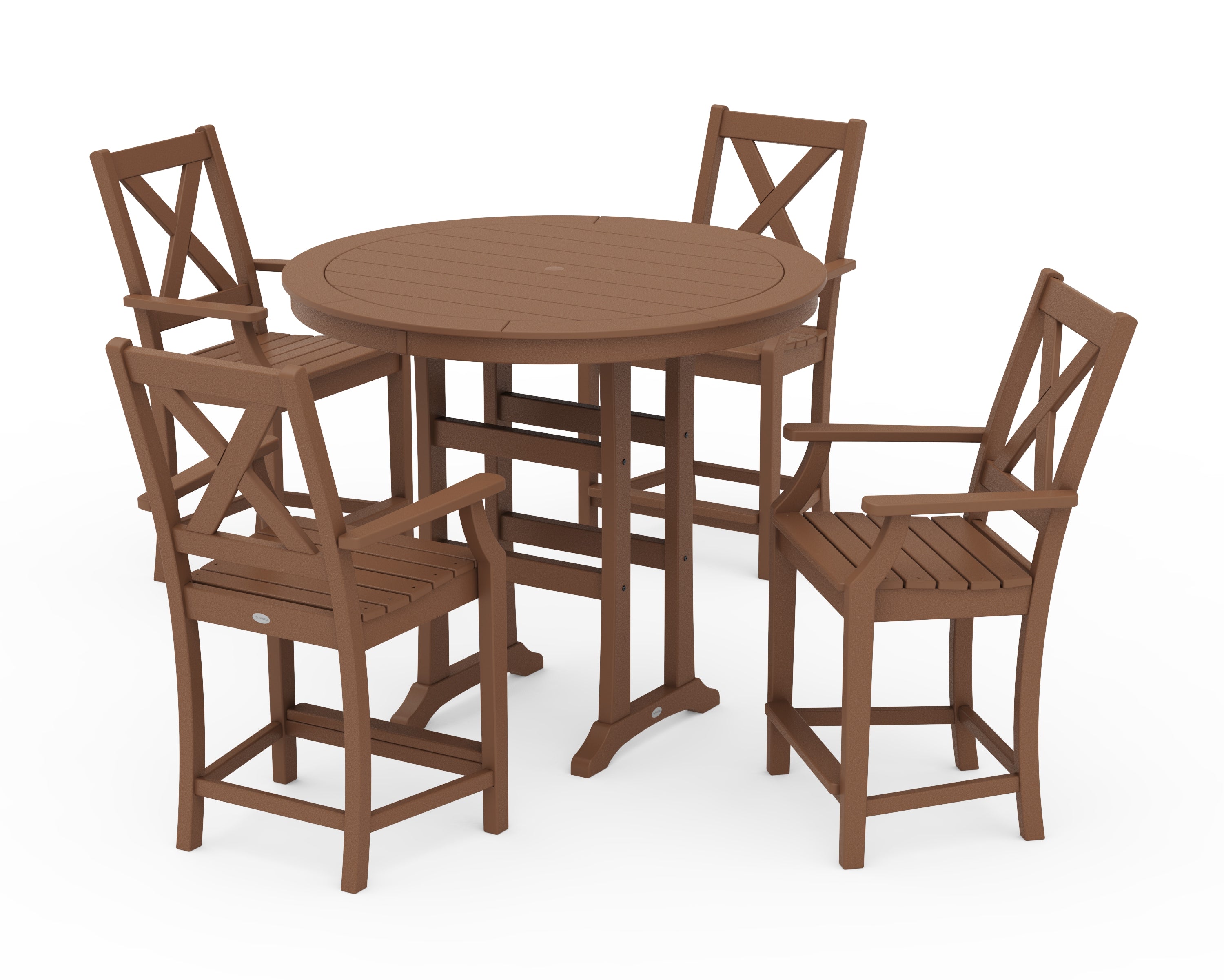 POLYWOOD Braxton 5-Piece Nautical Trestle Arm Chair Counter Set in Teak
