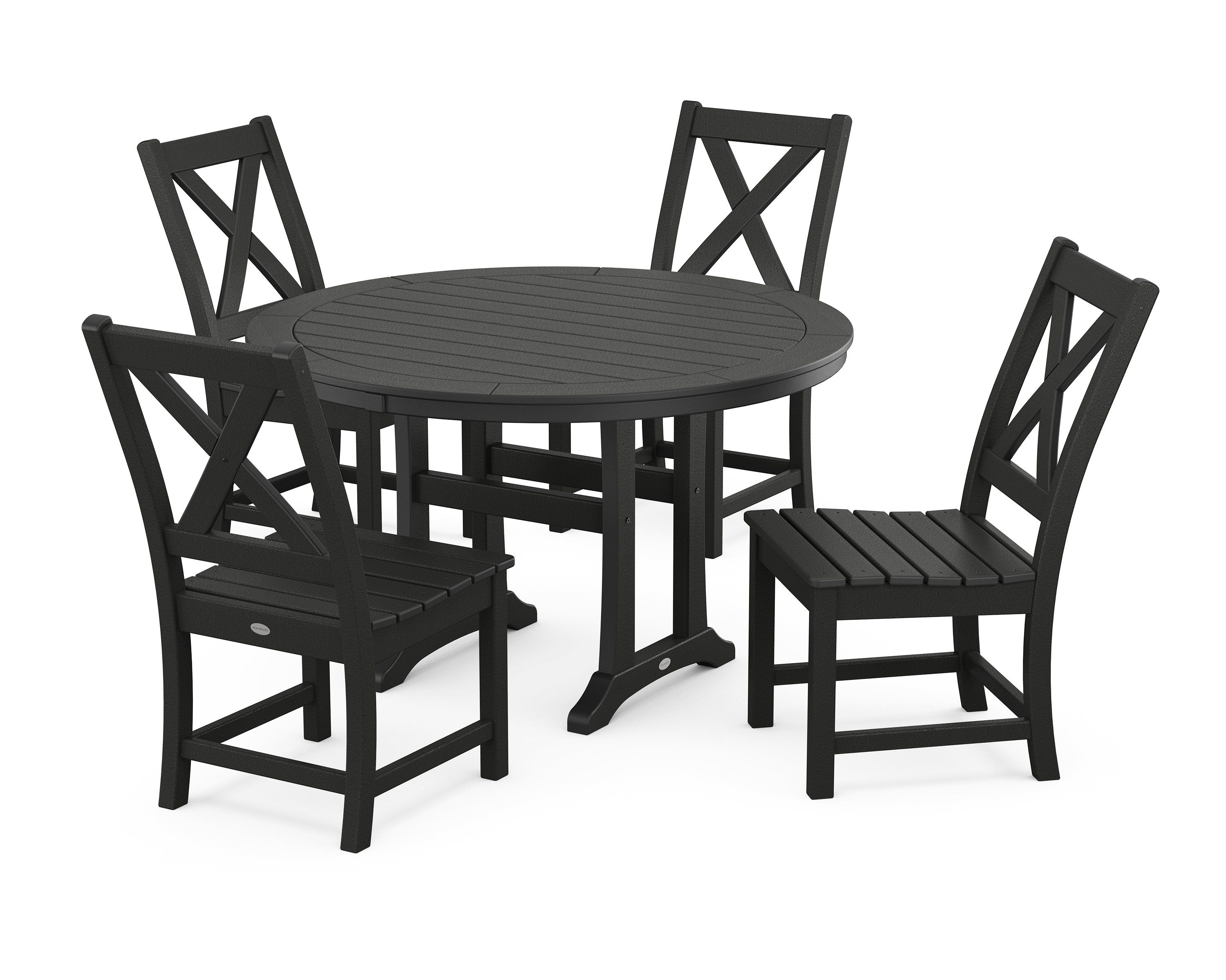 POLYWOOD® Braxton Side Chair 5-Piece Round Dining Set With Trestle Legs in Black