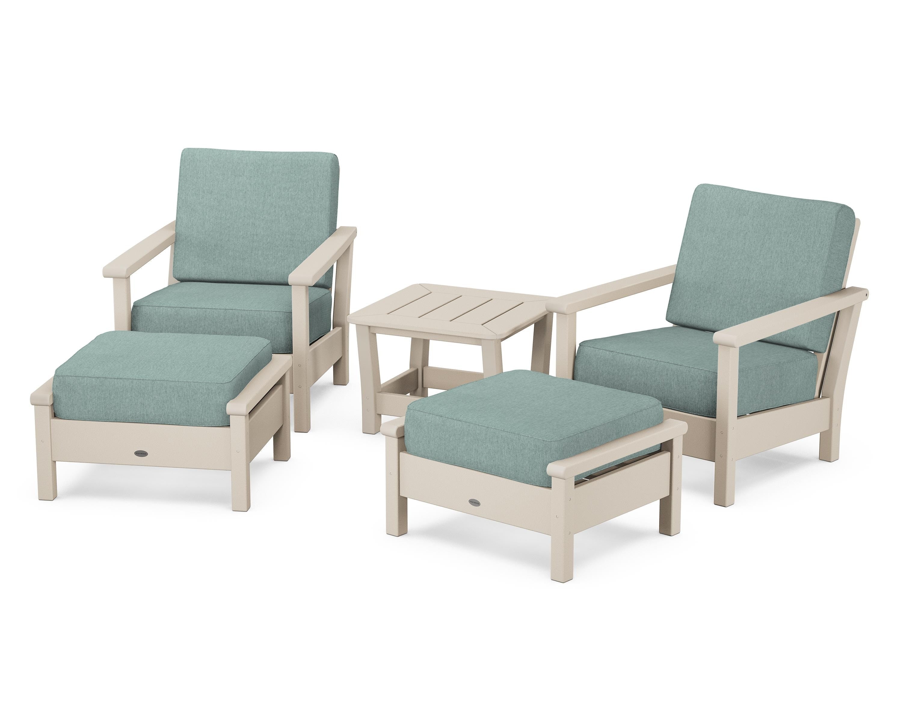POLYWOOD Harbour 5-Piece Deep Seating Chair Set in Sand / Glacier Spa