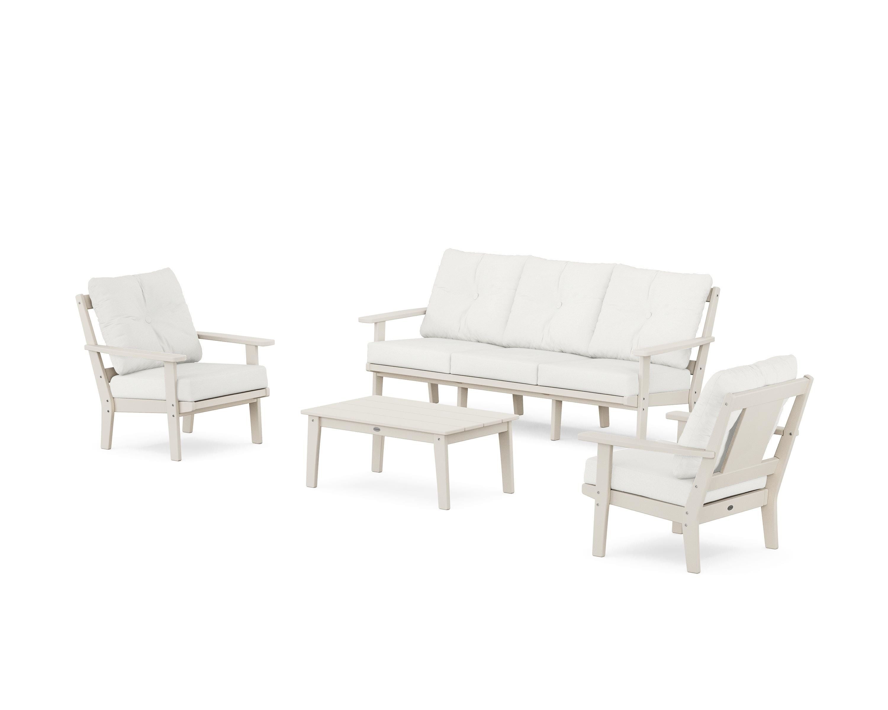 POLYWOOD Prairie 4-Piece Deep Seating Set with Sofa in Sand / Natural Linen