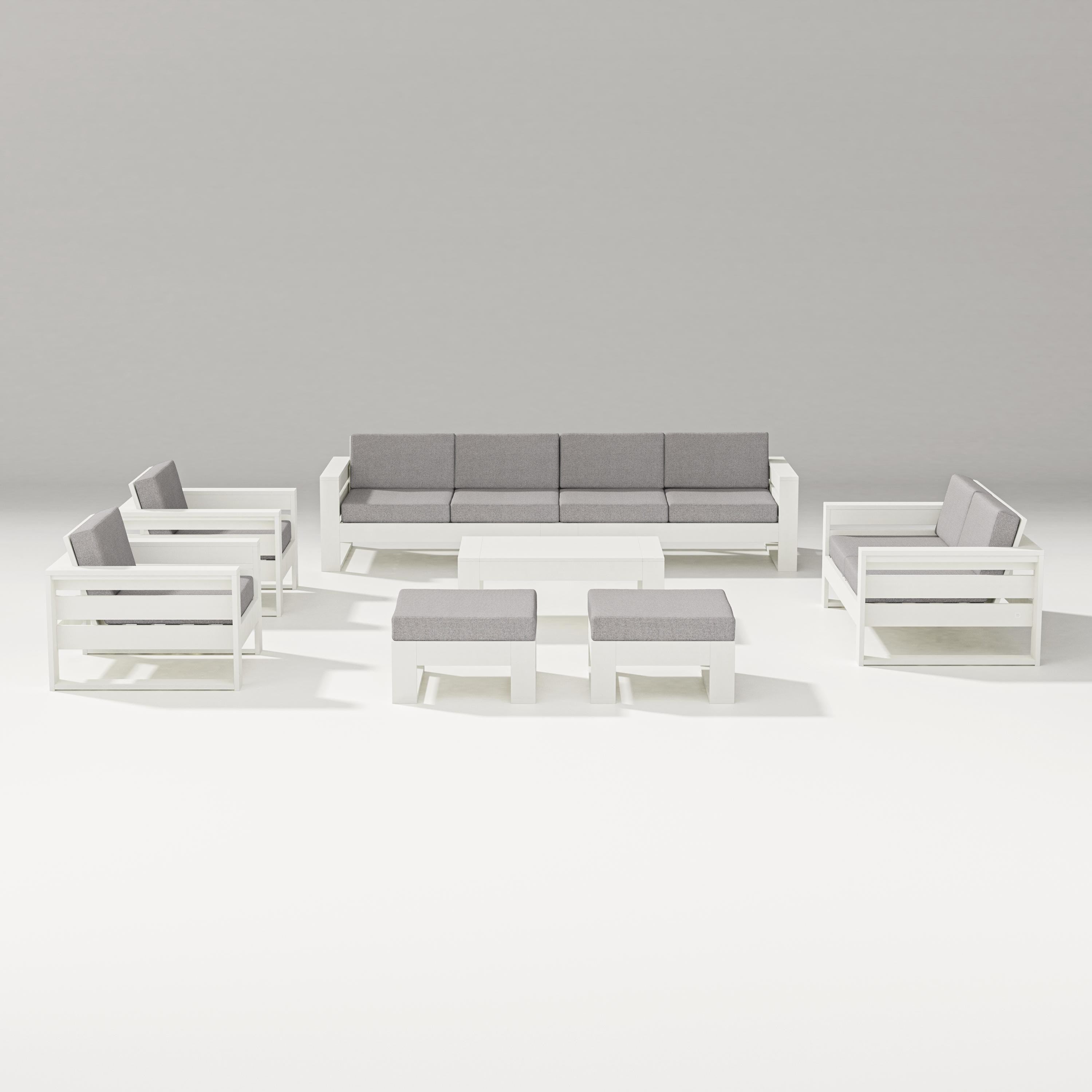 PW Designer Series Latitude 8-Piece Lounge Sofa Set in Vintage White / Grey Mist
