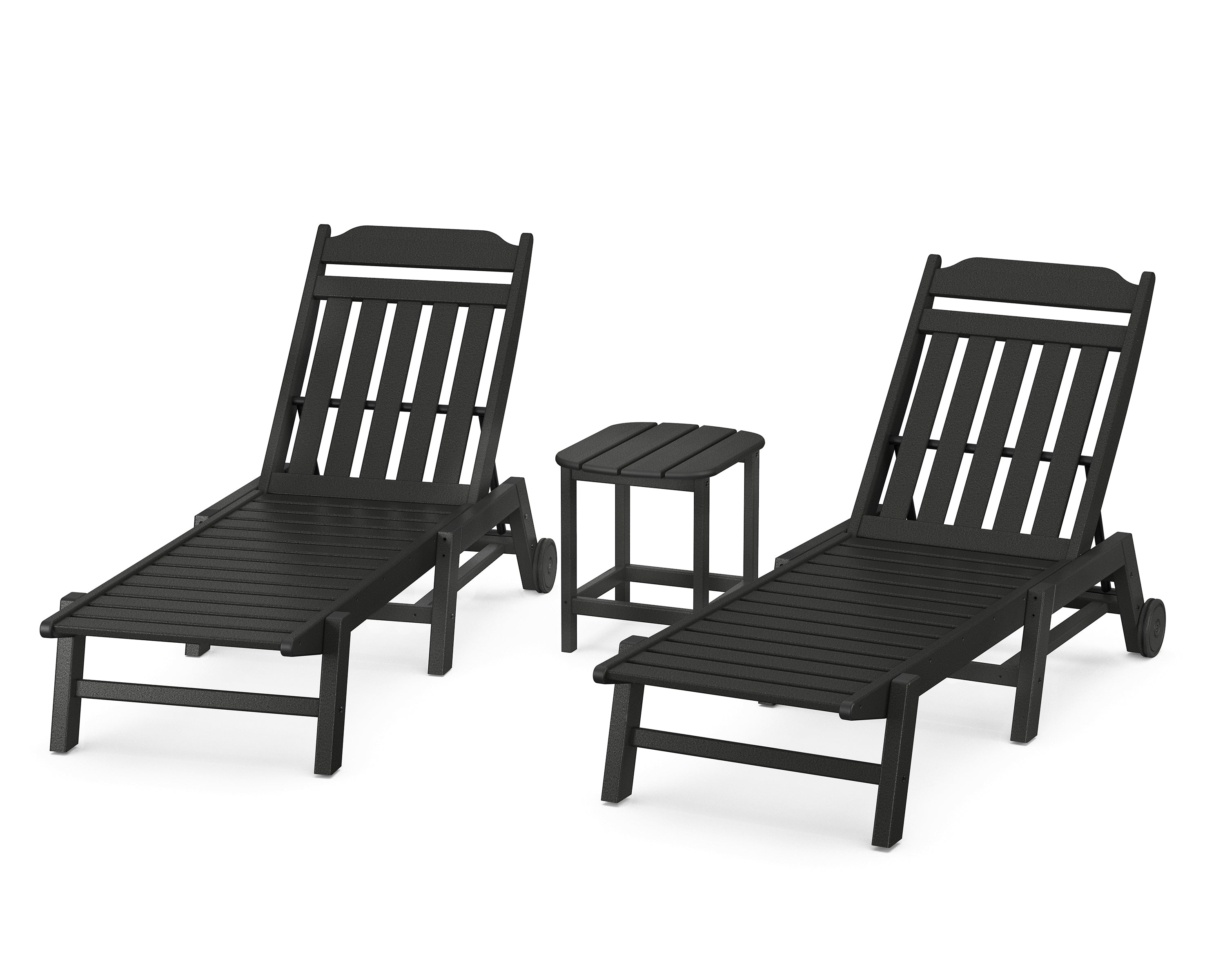 POLYWOOD Country Living 3-Piece Chaise Set with Wheels in Black