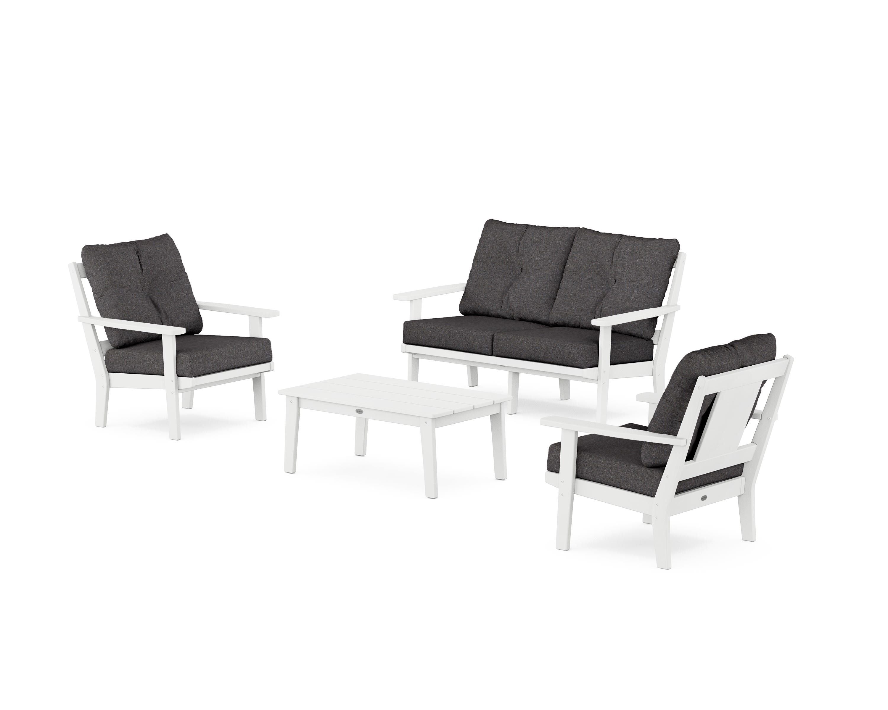 POLYWOOD Prairie 4-Piece Deep Seating Set with Loveseat in White / Ash Charcoal