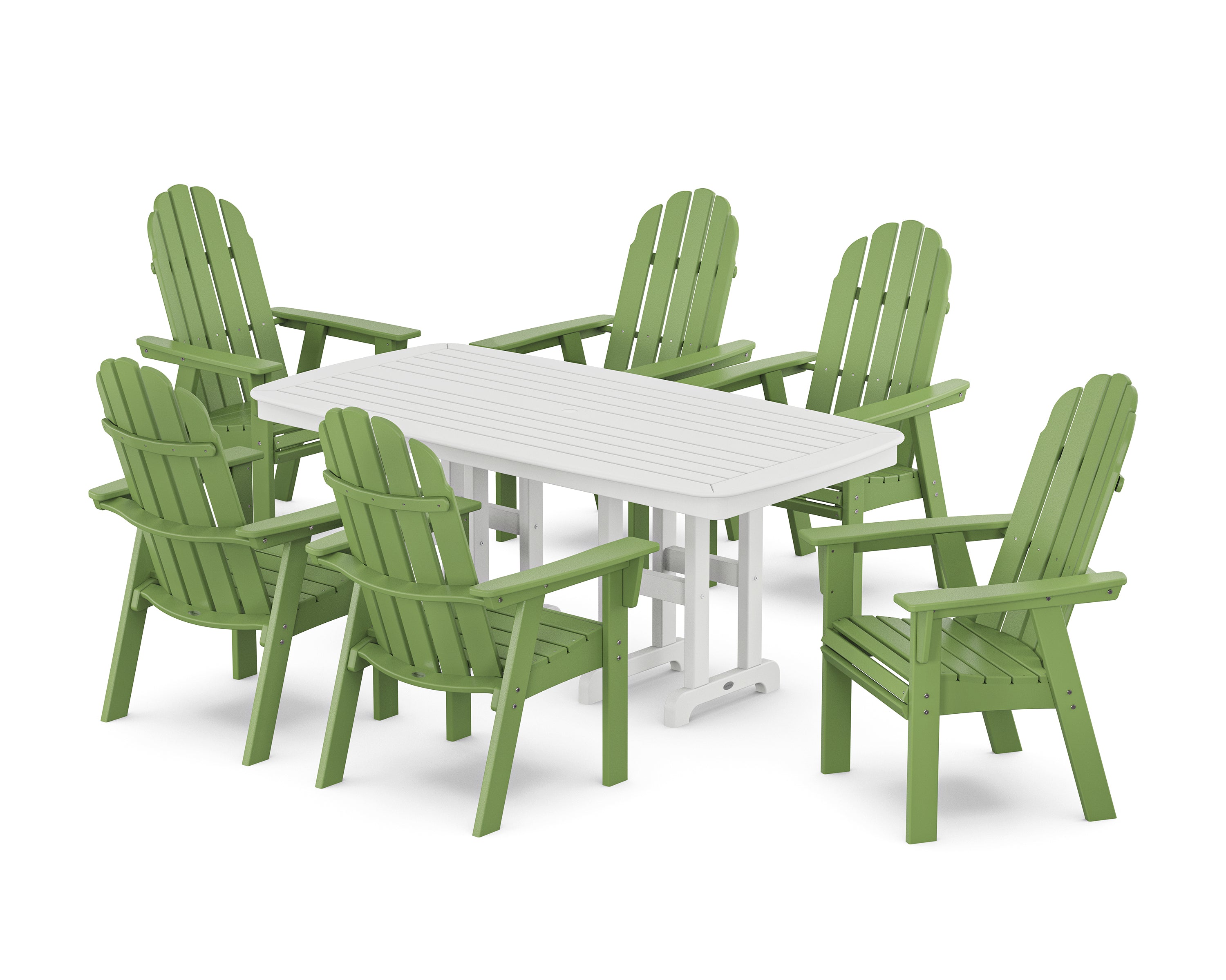POLYWOOD Vineyard Curveback Adirondack Chair 7-Piece Dining Set in Lime / White