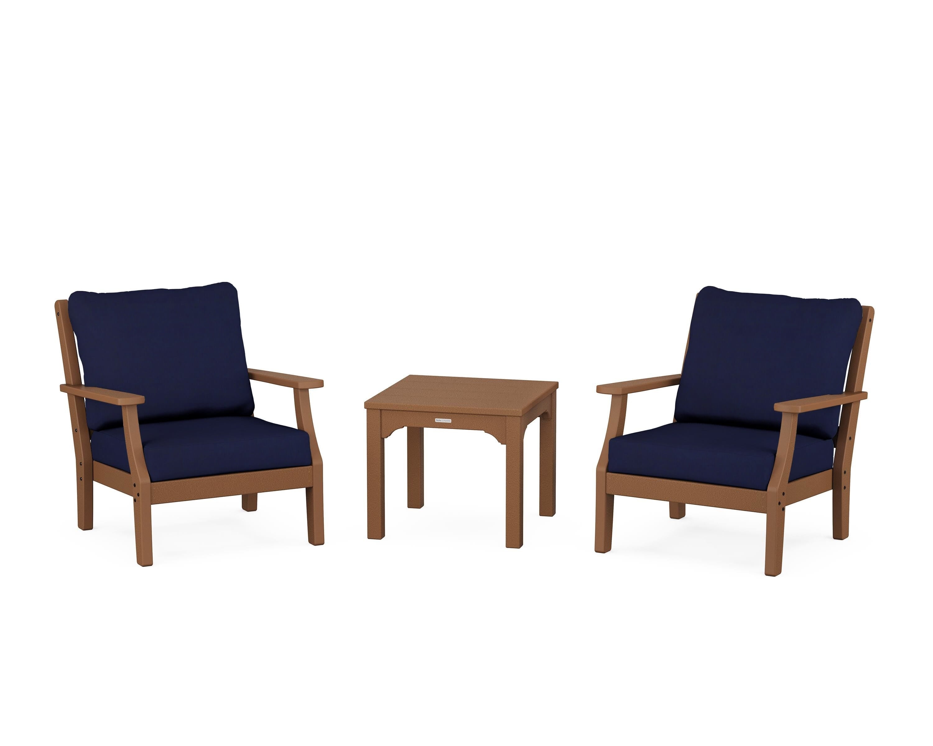 Martha Stewart by POLYWOOD Chinoiserie 3-Piece Deep Seating Set in Teak / Navy