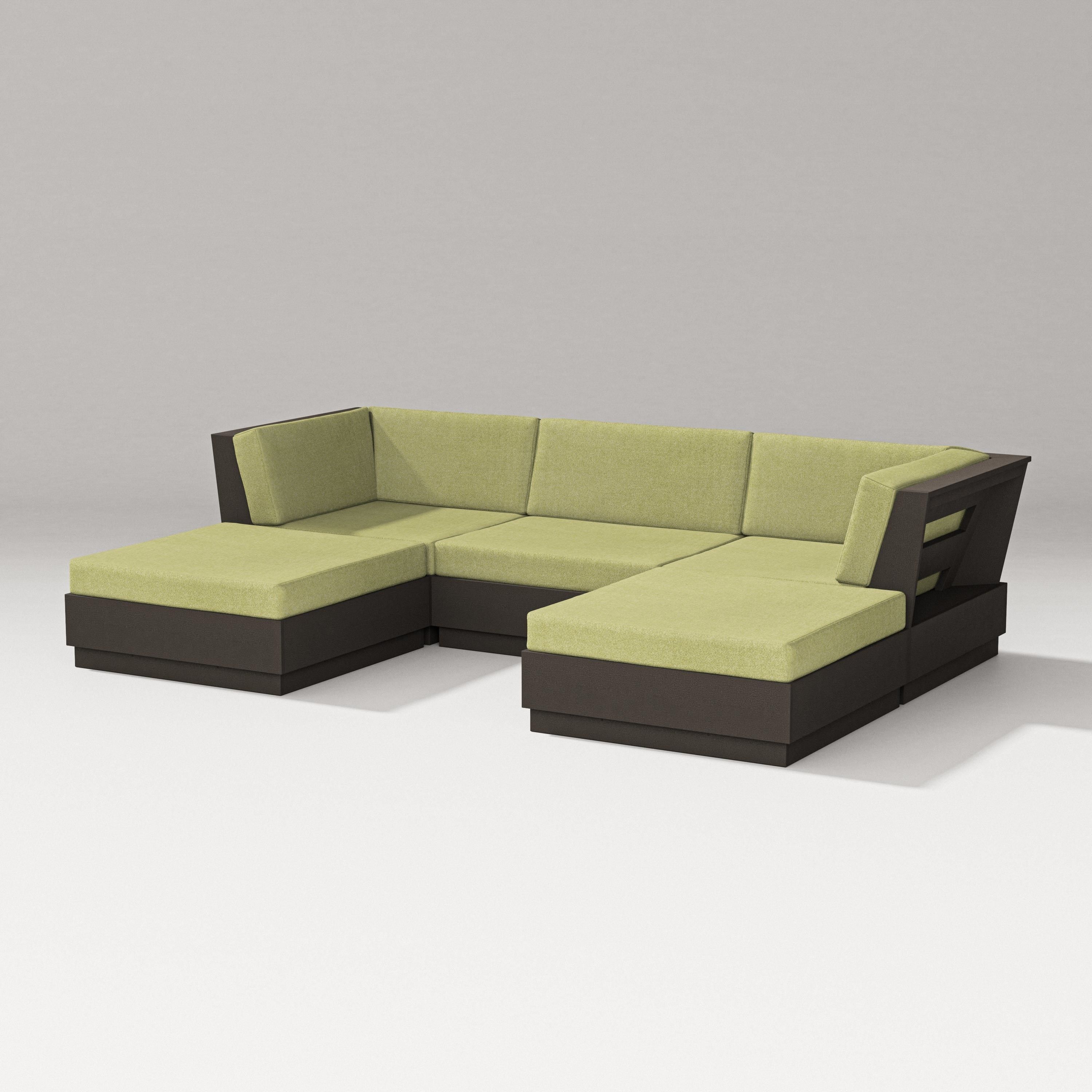 PW Designer Series Elevate Double Chaise Sectional in Vintage Coffee / Chartreuse Boucle
