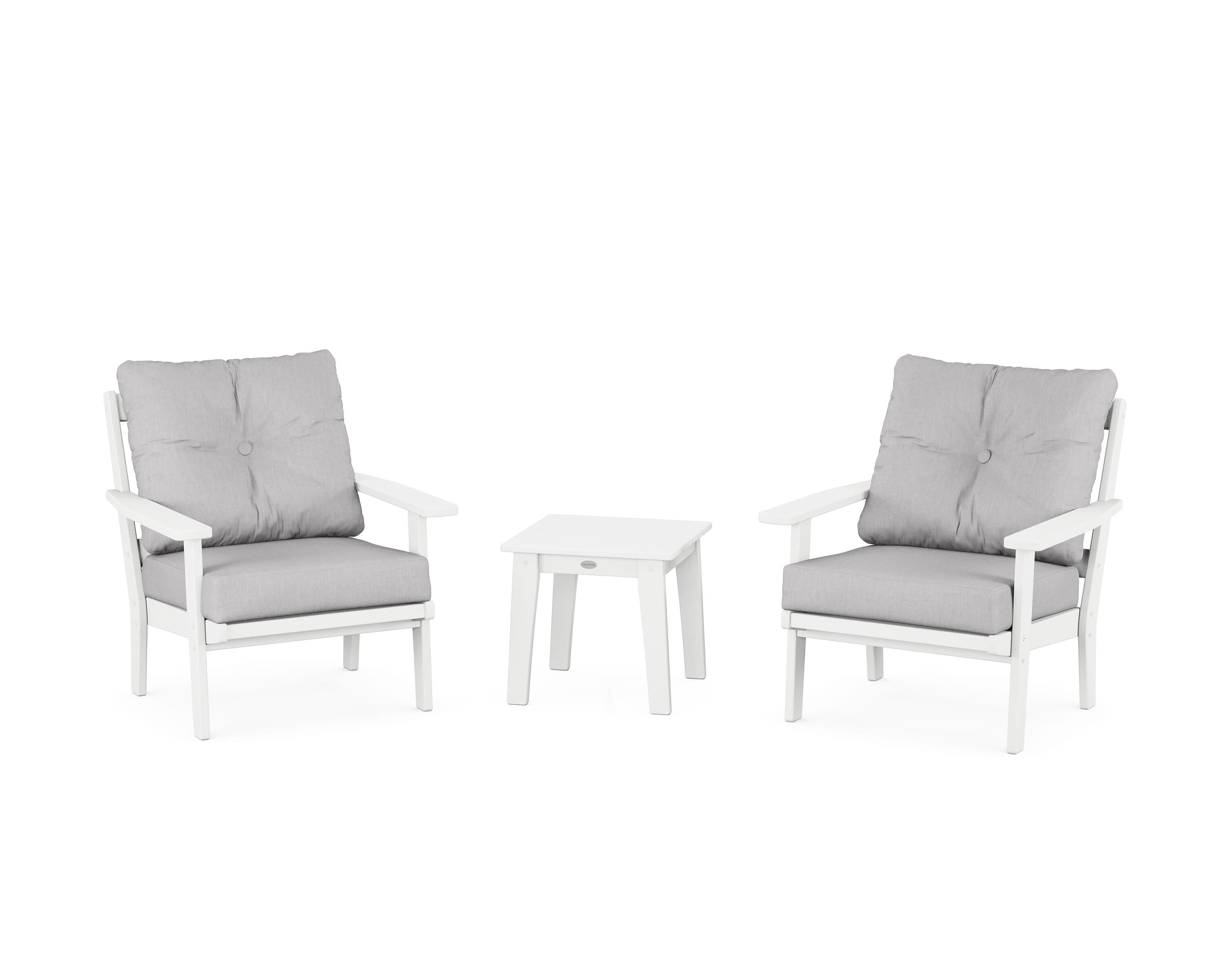 POLYWOOD Oxford 3-Piece Deep Seating Set in White / Granite