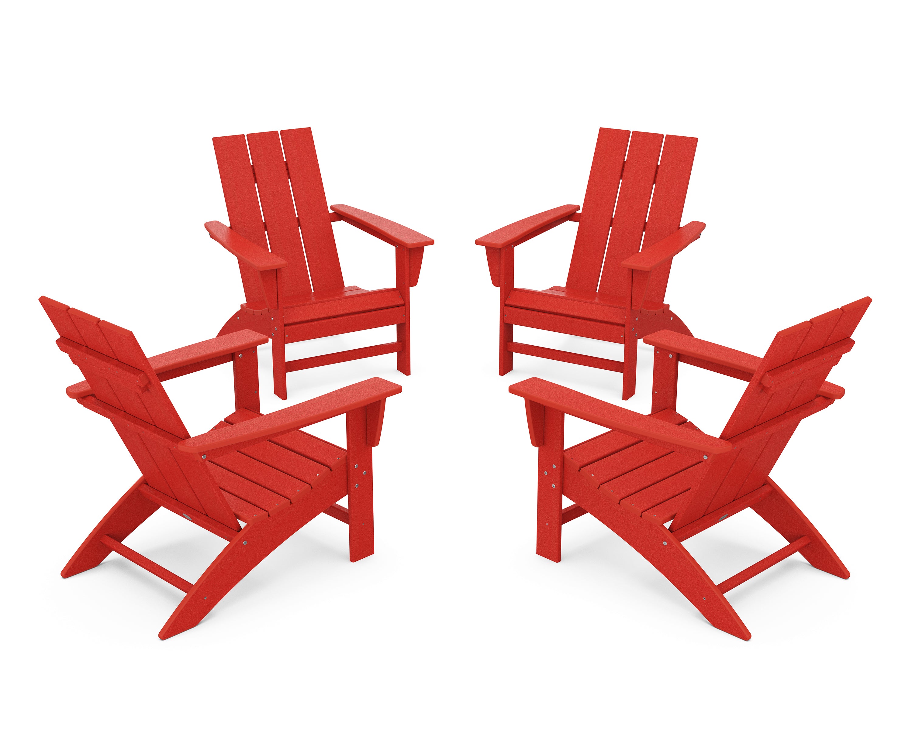 POLYWOOD® 4-Piece Modern Adirondack Chair Conversation Set in Sunset Red