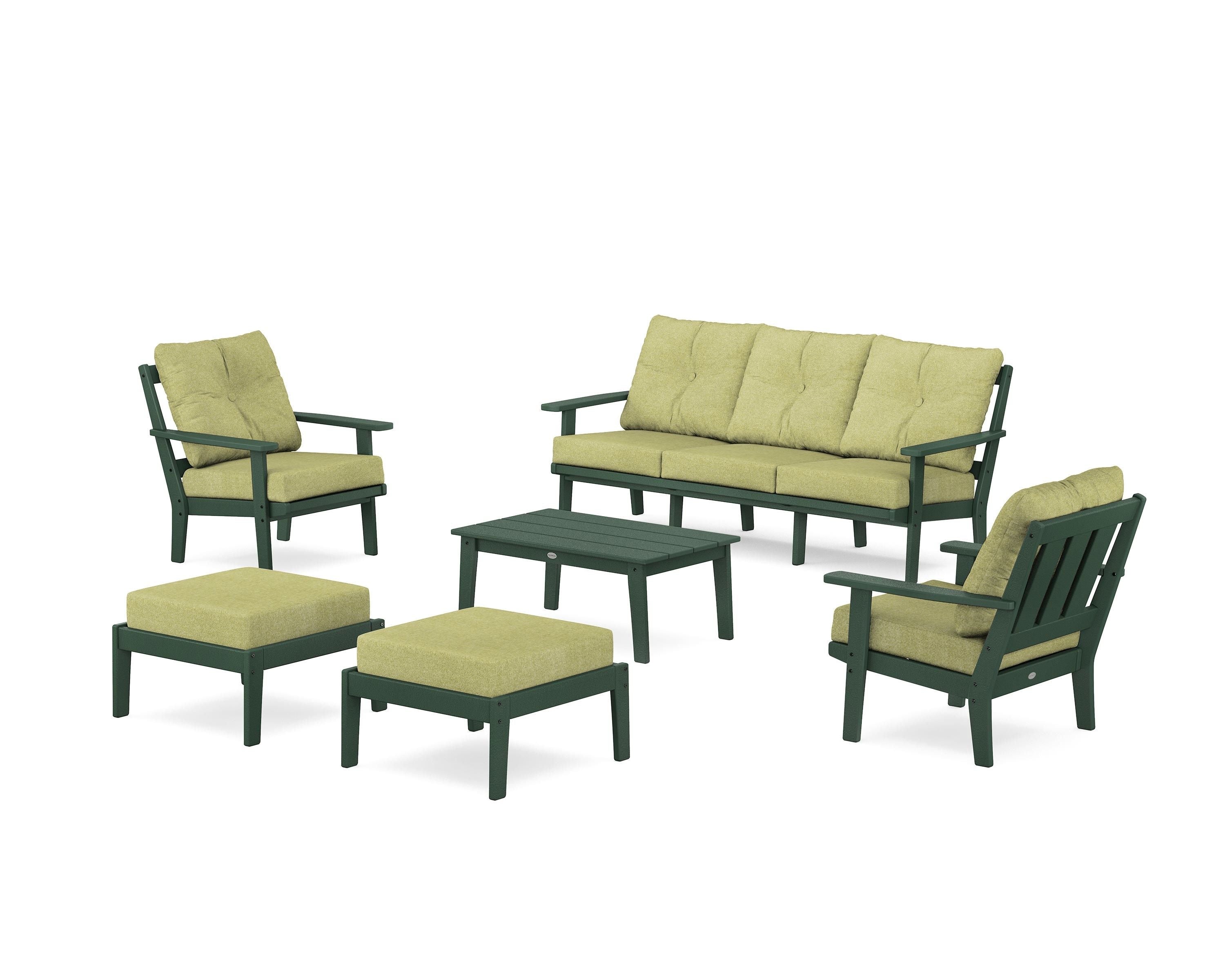 POLYWOOD Oxford 6-Piece Lounge Sofa Set in Green / Chartreuse Boucle