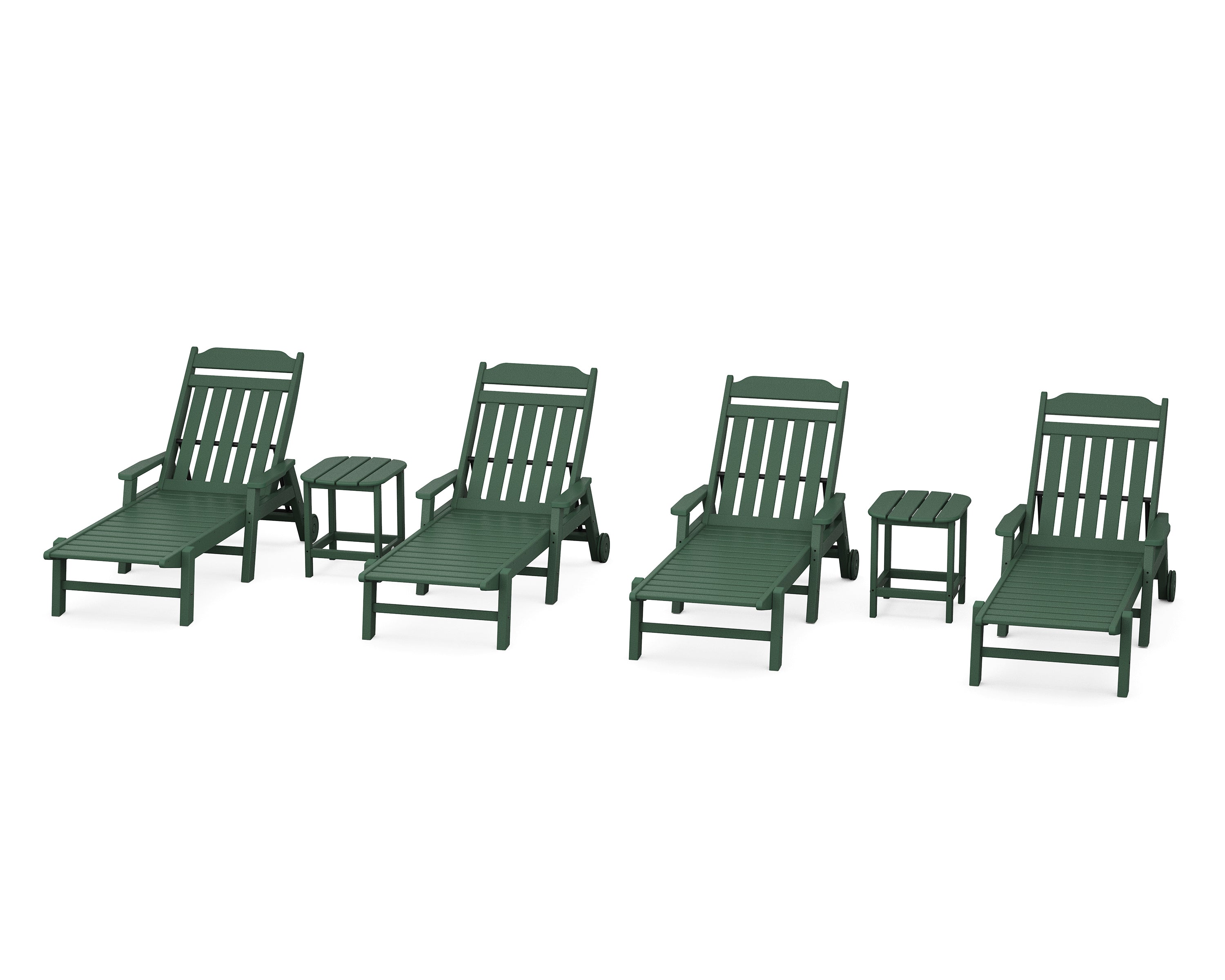 POLYWOOD Country Living 6-Piece Chaise Set with Arms and Wheels in Green