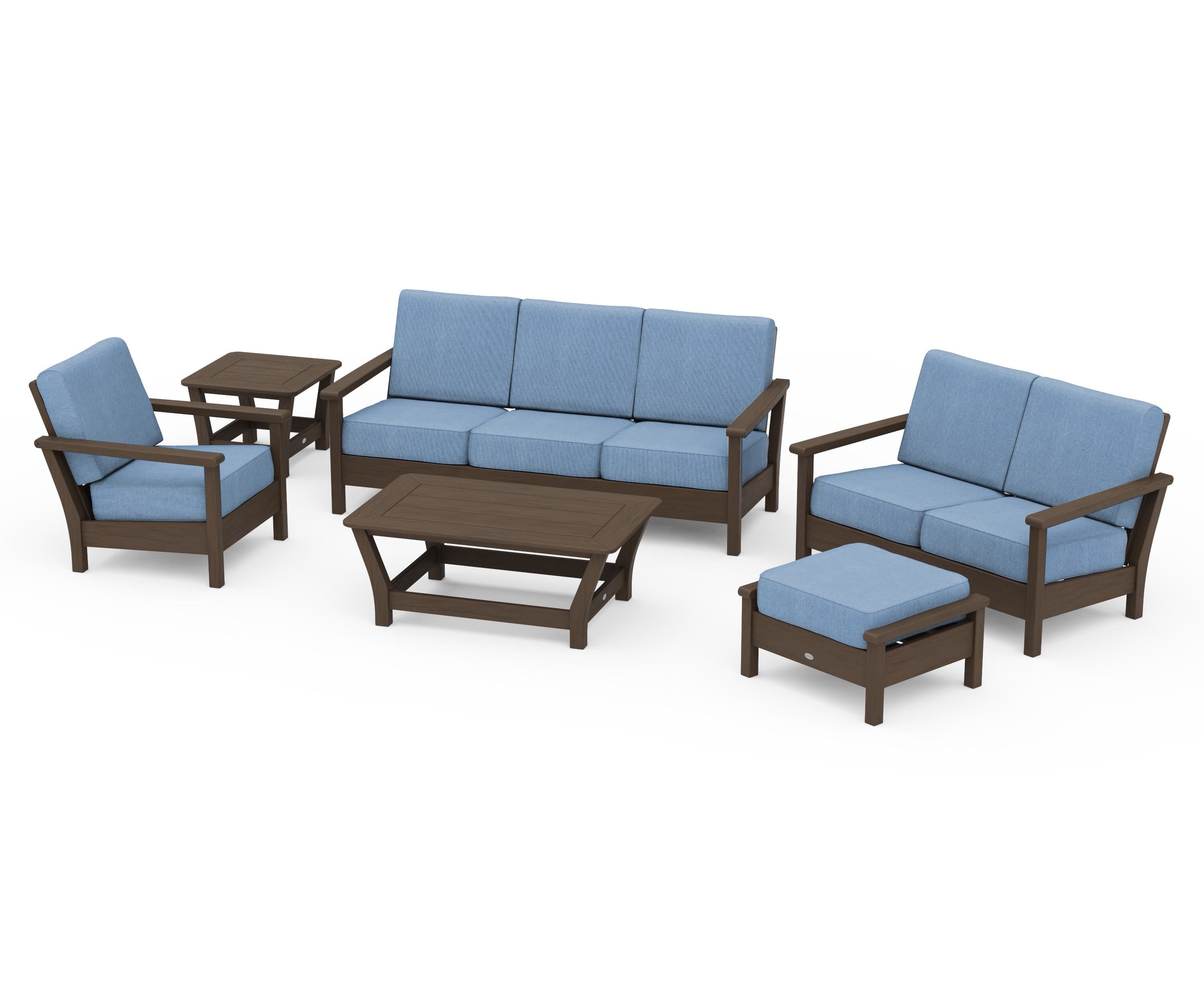 POLYWOOD Harbour 6-Piece Outdoor Living Set in Kona / Sky Blue