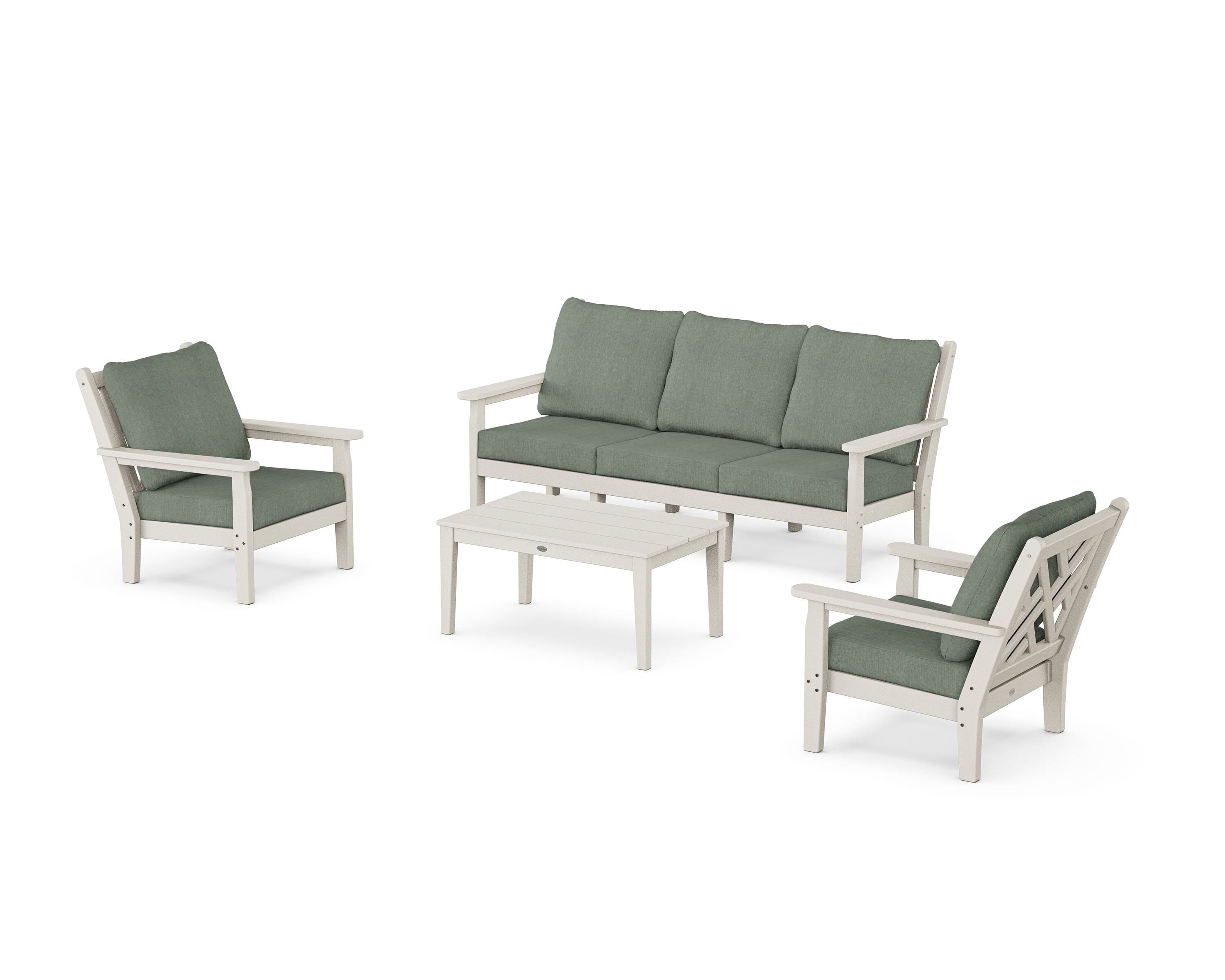 POLYWOOD Chippendale 4-Piece Deep Seating Set with Sofa in Sand / Cast Sage