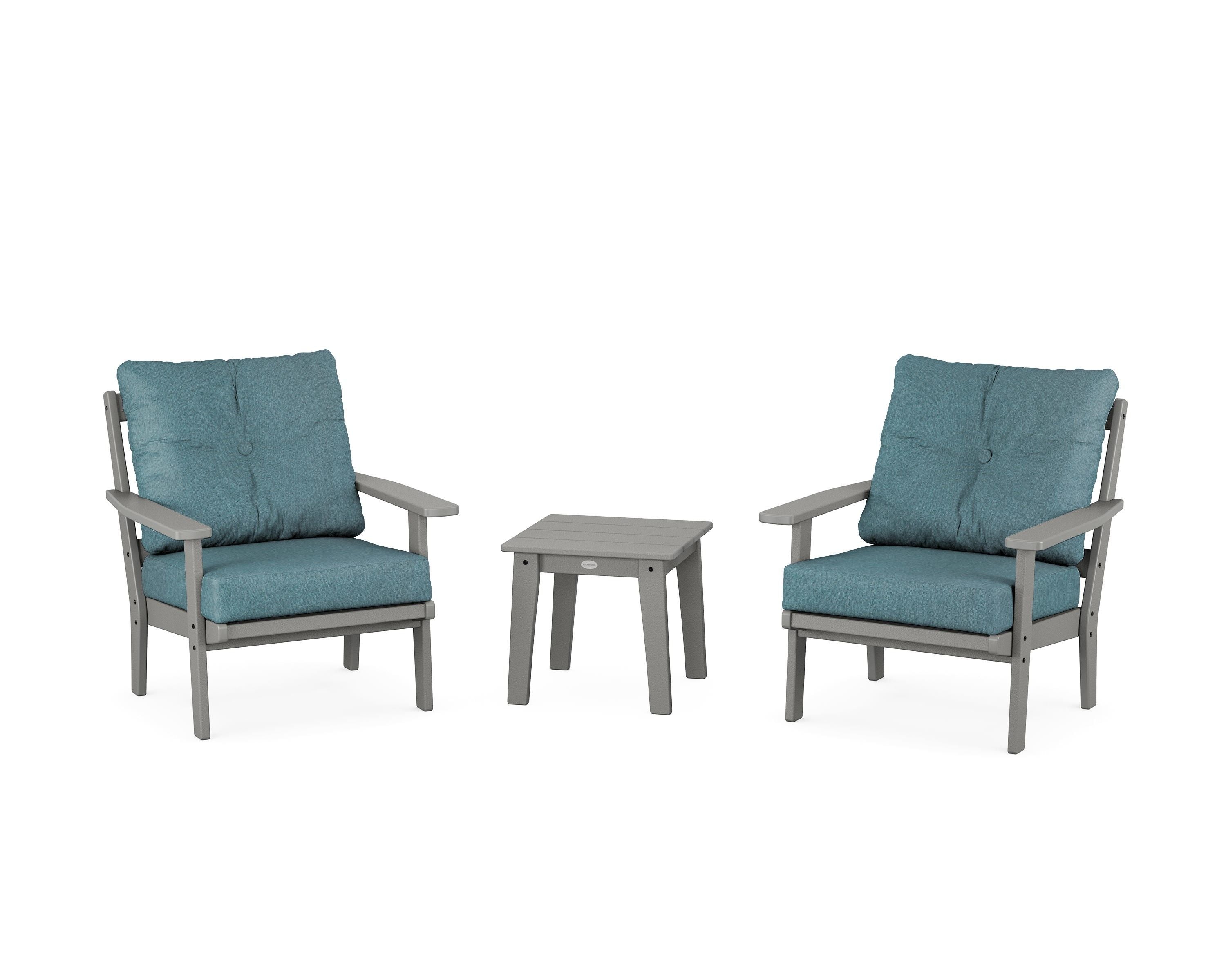 POLYWOOD Oxford 3-Piece Deep Seating Set in Slate Grey / Ocean Teal