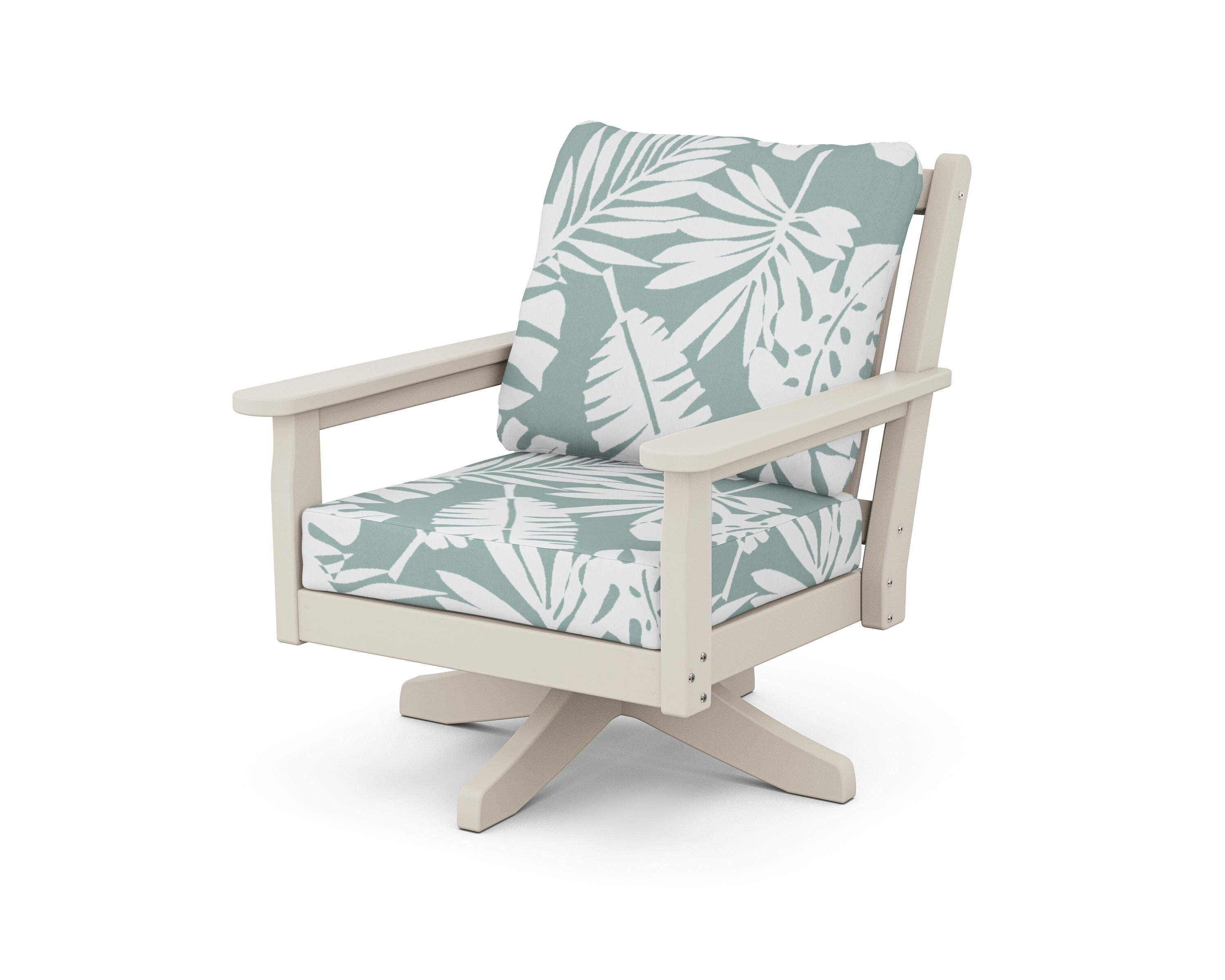 POLYWOOD Chippendale Deep Seating Swivel Chair in Sand / Leaf Glacier Spa
