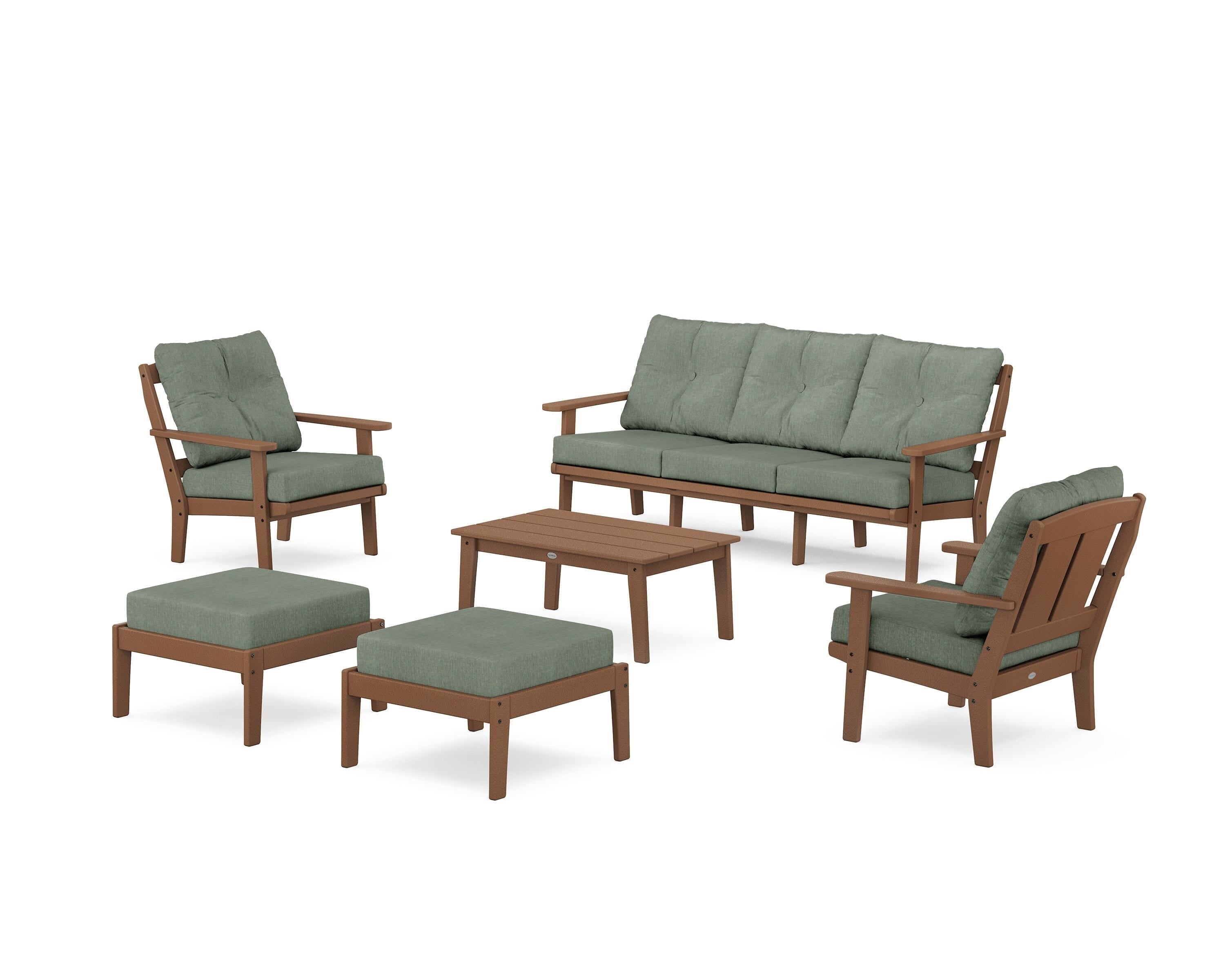 POLYWOOD Mission 6-Piece Lounge Sofa Set in Teak / Cast Sage