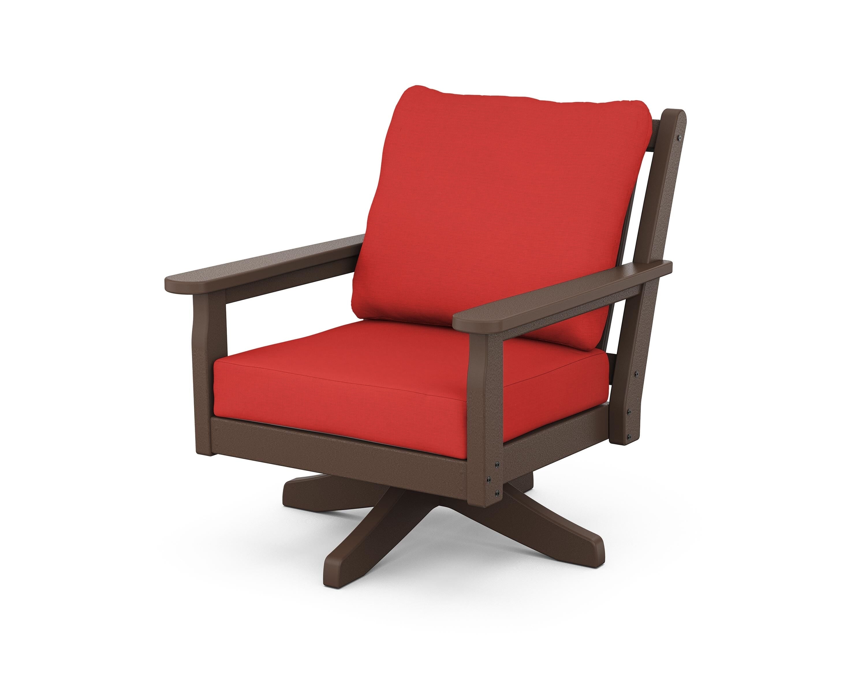 POLYWOOD Chippendale Deep Seating Swivel Chair in Mahogany / Crimson Linen