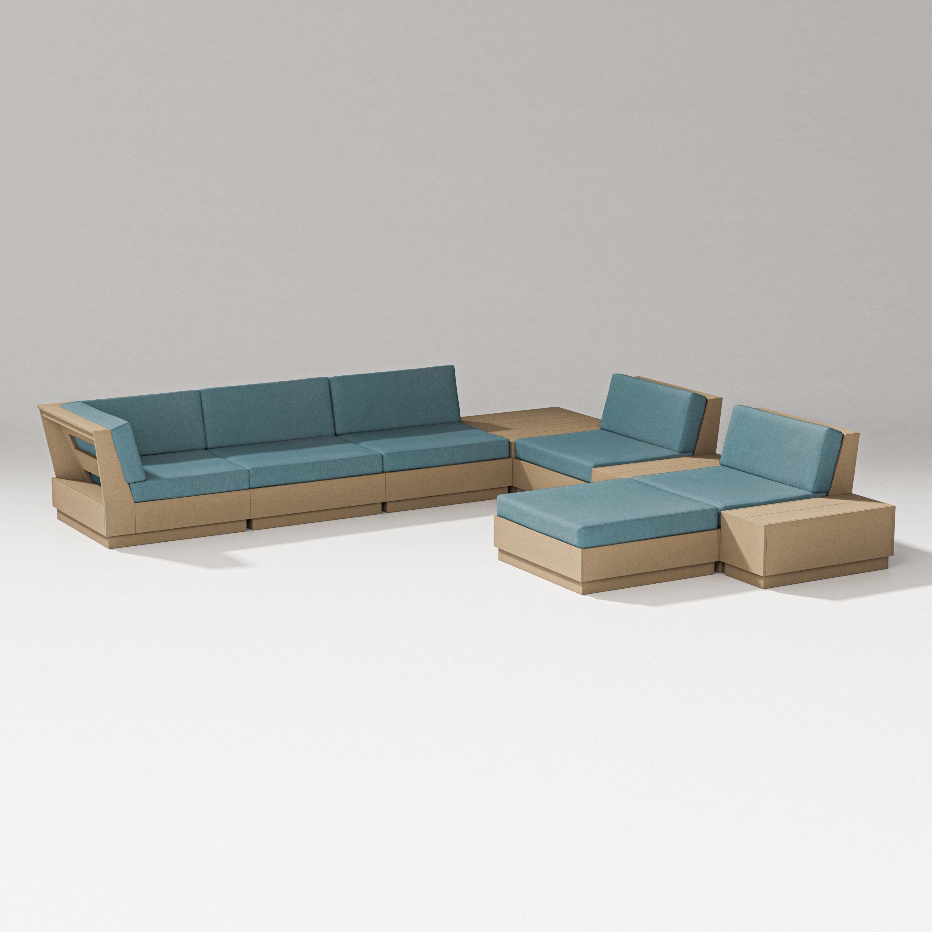 PW Designer Series Elevate 9-Piece Conversation Sectional in Vintage Sahara / Ocean Teal