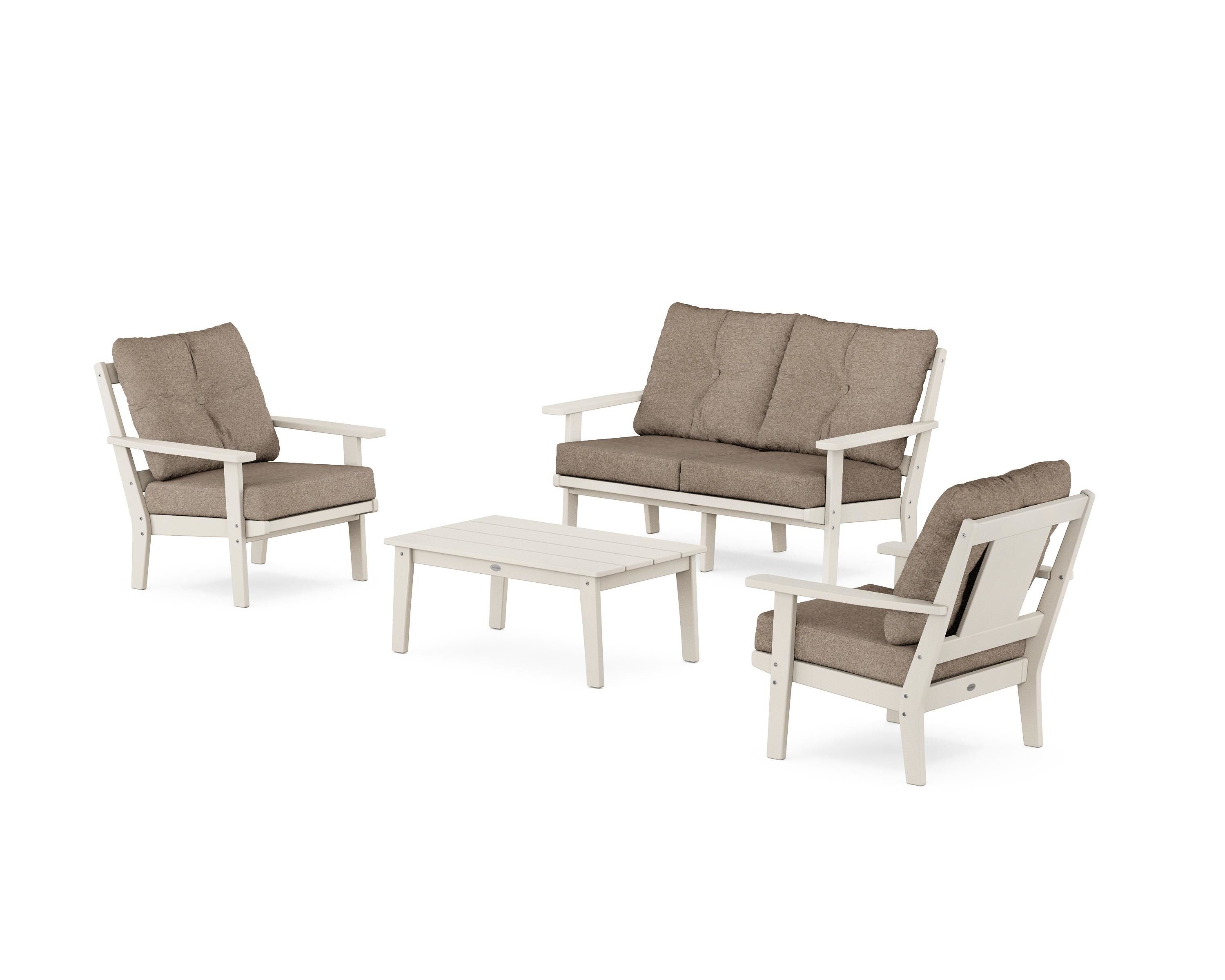 POLYWOOD Prairie 4-Piece Deep Seating Set with Loveseat in Sand / Spiced Burlap