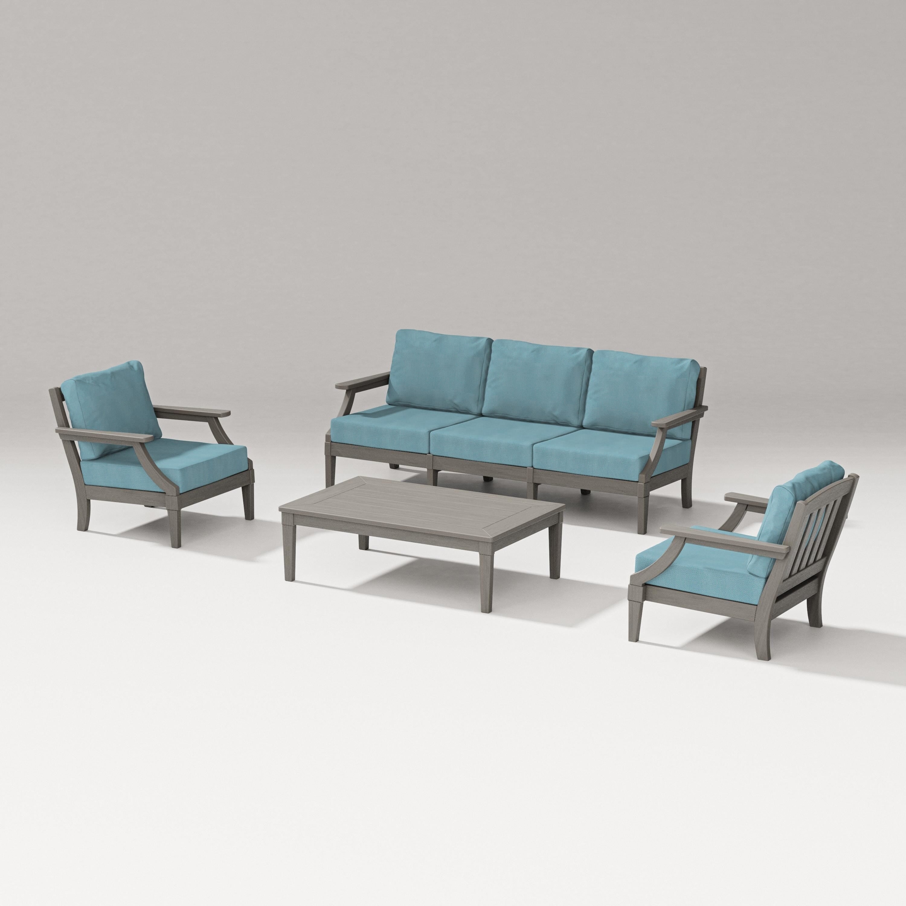 PW Designer Series Estate 4-Piece Lounge Sofa Set in Driftwood / Lattice Sky Blue