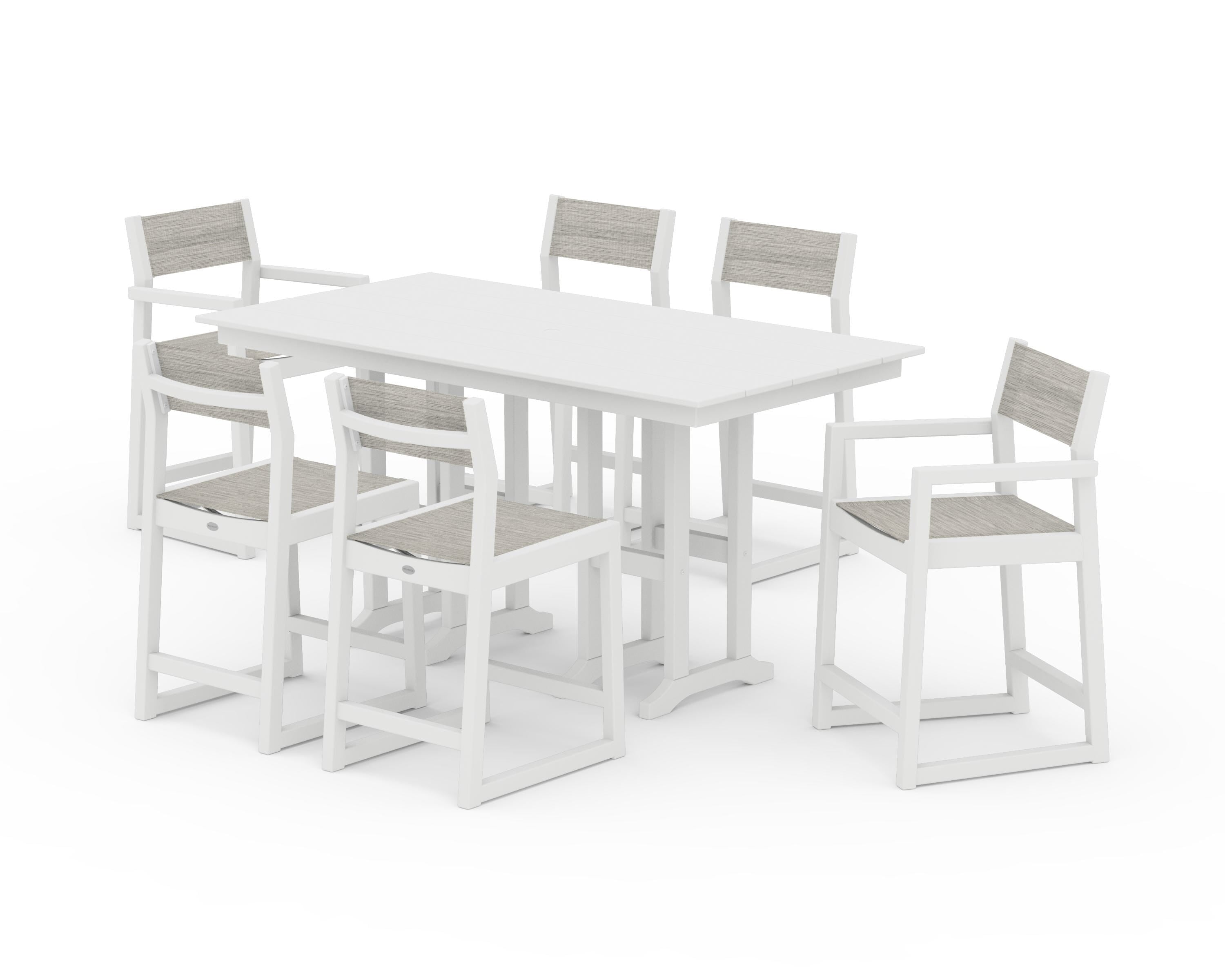 POLYWOOD EDGE Sling 7-Piece Farmhouse Counter Set in White / Birch Sling