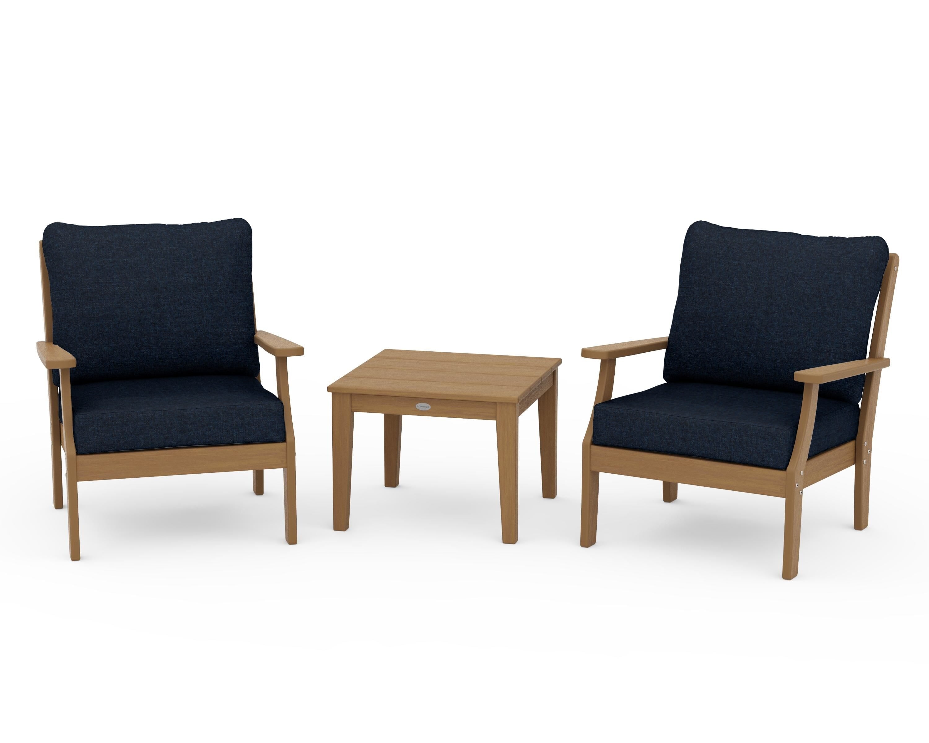 POLYWOOD Braxton 3-Piece Deep Seating Set in Natural / Marine Indigo