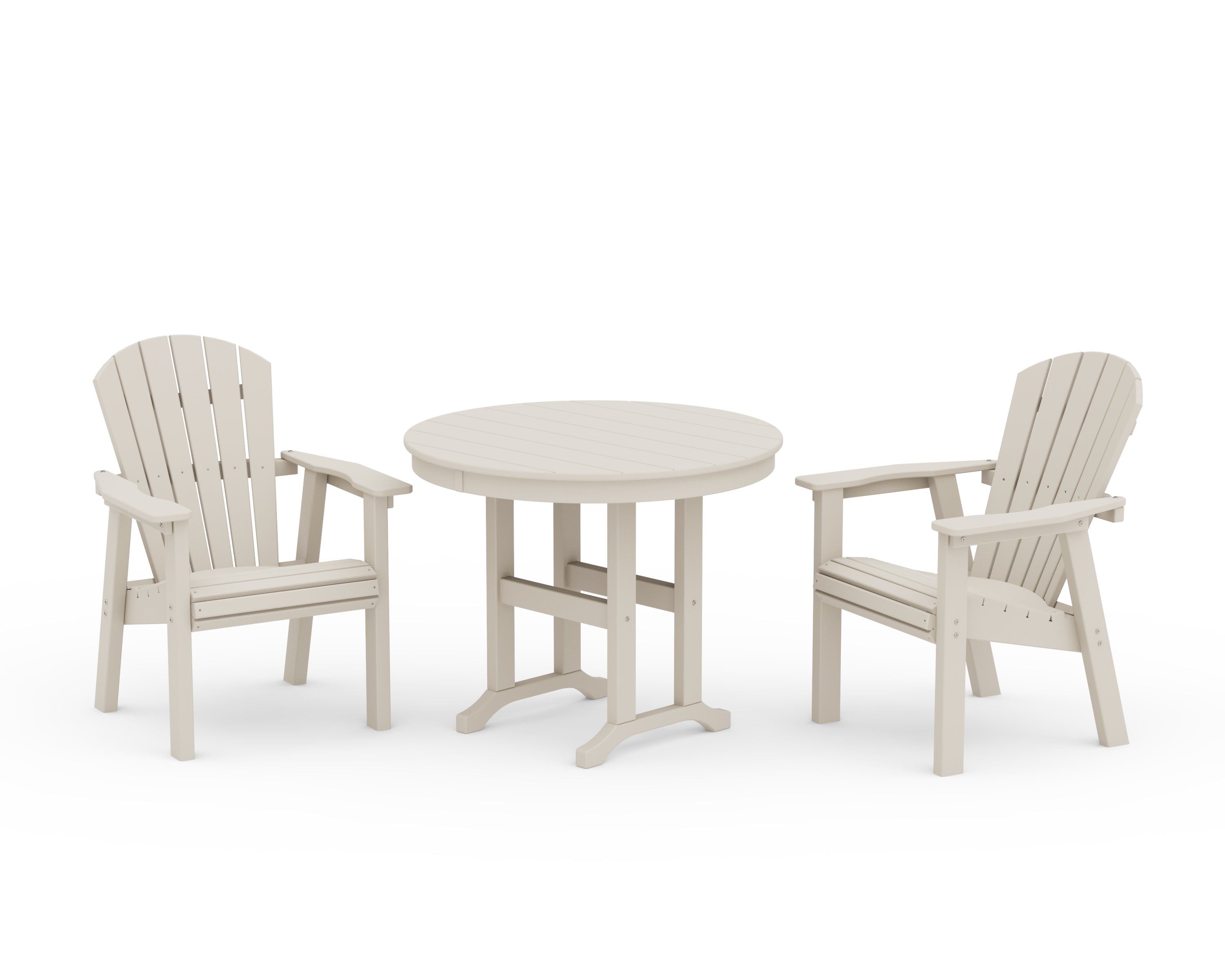 POLYWOOD Seashell 3-Piece Round Farmhouse Dining Set in Sand